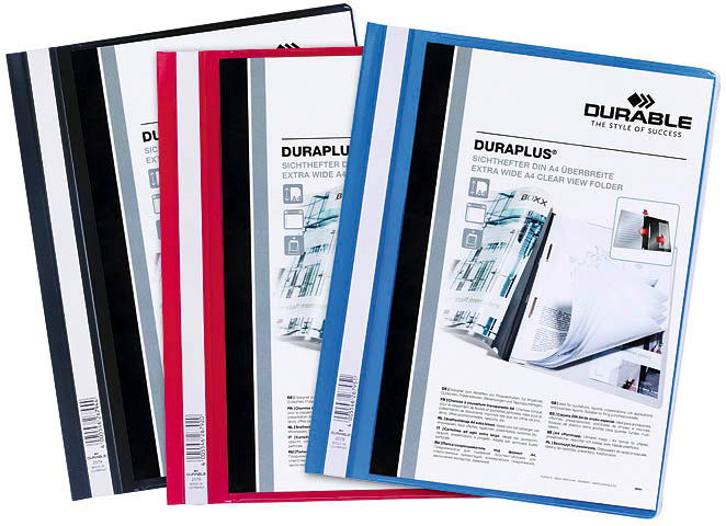 Durable Duraplus 257900 Schnellhefter für A4+, mehrfarbig – transparenter Vorderdeckel – bis 100 Blatt