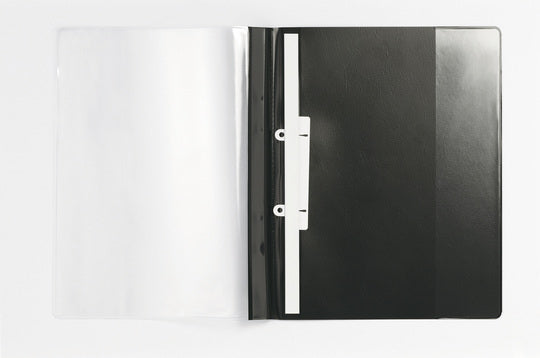 Durable DURAPLUS DE LUXE Schnellhefter für A4, Kunststoff, Schwarz – Transparenter Vorderdeckel – Bis 200 Blätter