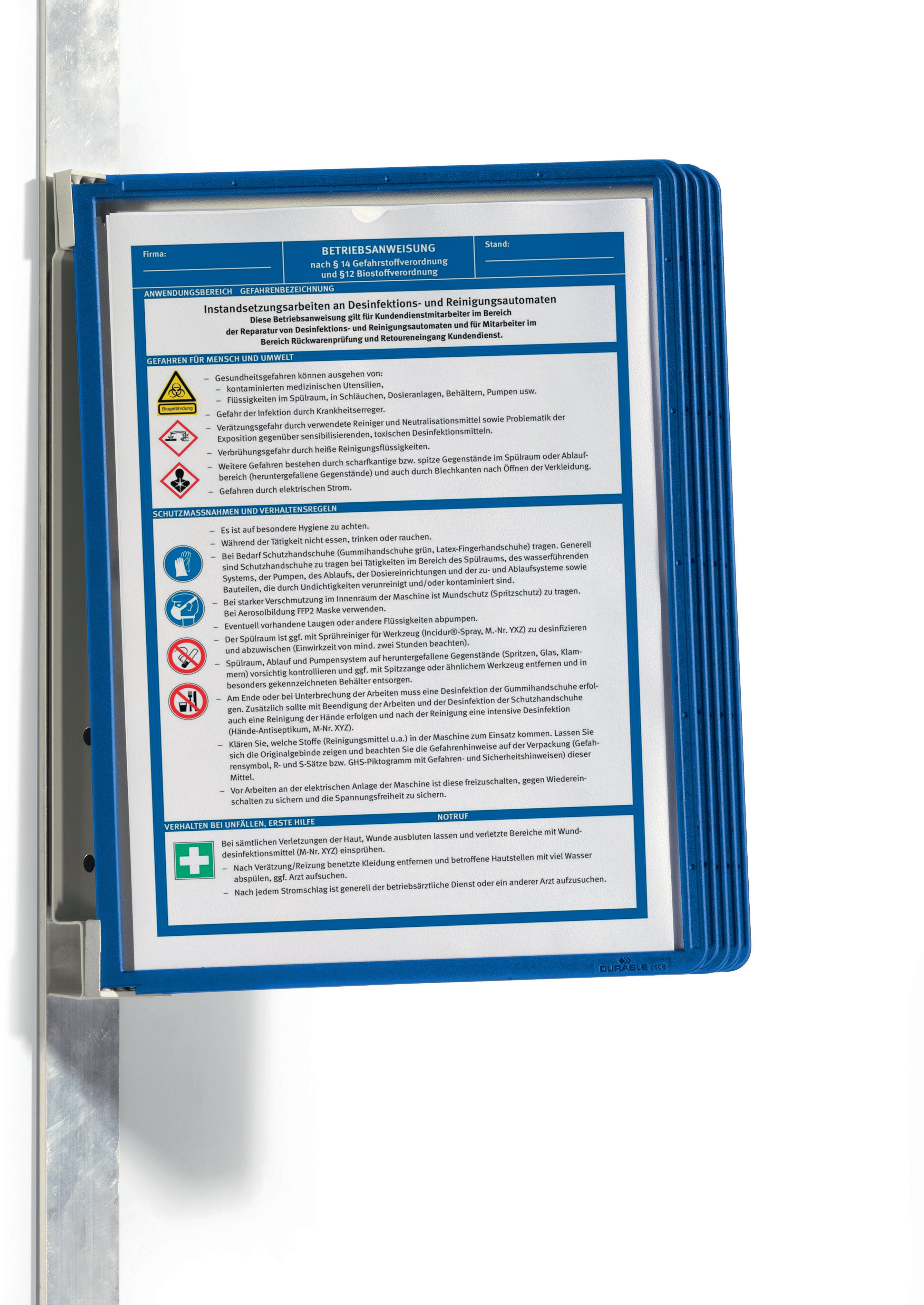 Durable Wandsichttafel-Set VARIO MAGNET WALL – für A4 – 5 Tafeln – magnetisch – dunkelblau – Metall