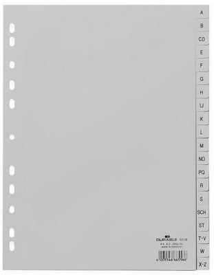 Durable Register A4 überbreit hoch – alphabetisch A–Z, 20 Taben, PP grau