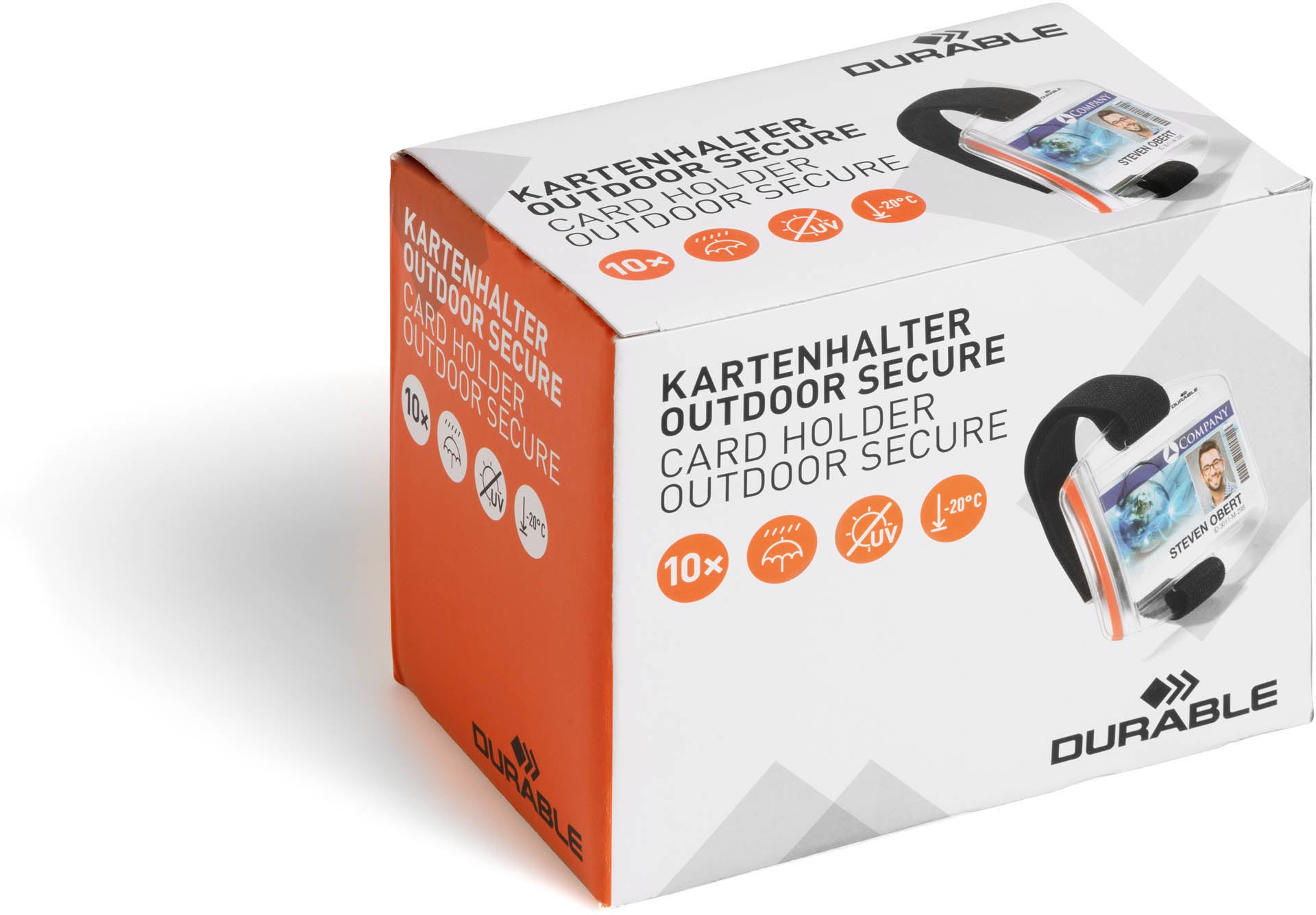 Durable Ausweishalter Outdoor Secure – verstellbare Oberarmschlaufe, wetterfest – transparent – 10 Stk.