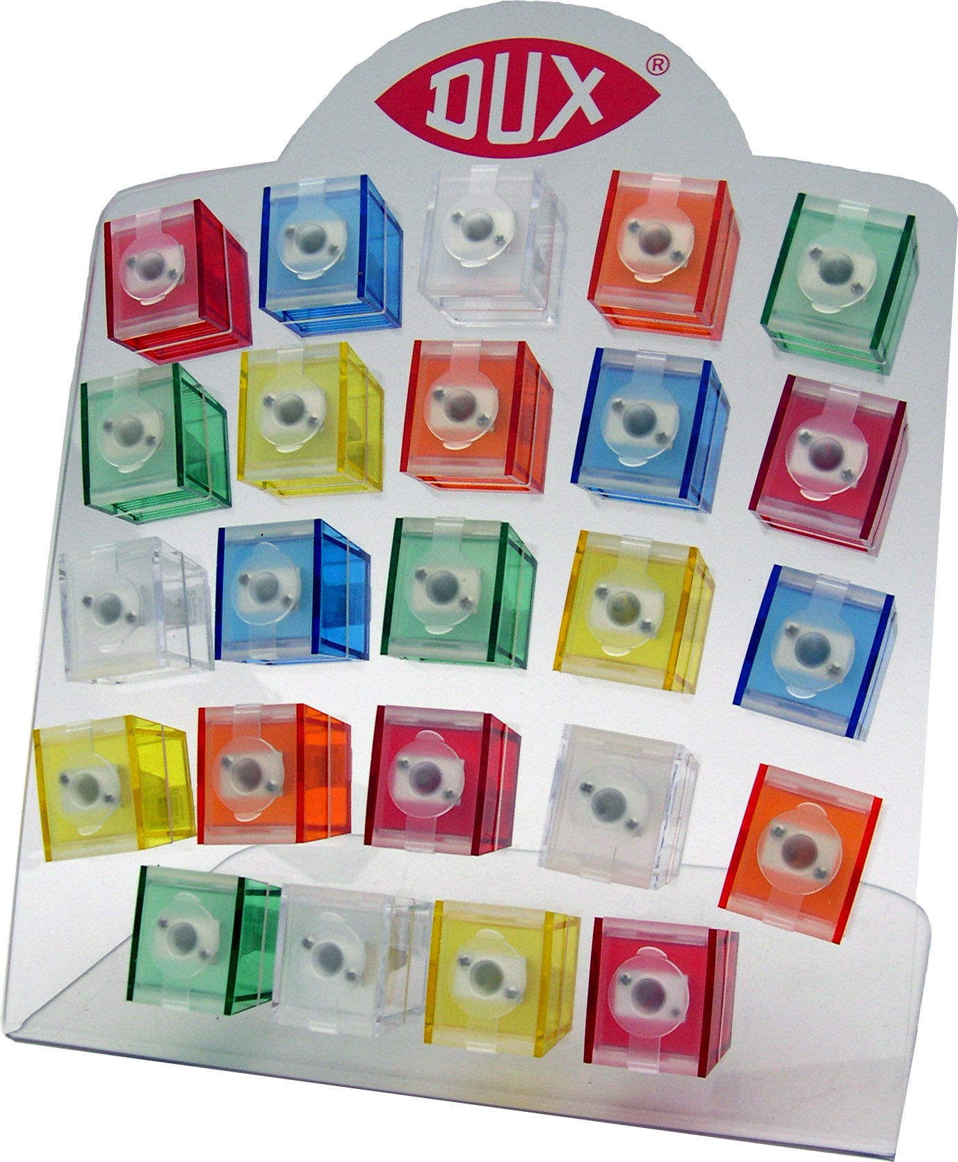 Dux Spitzdose – Kunststoff – farbig sortiert – mit verschliessbarem Spitzloch – 24er Display