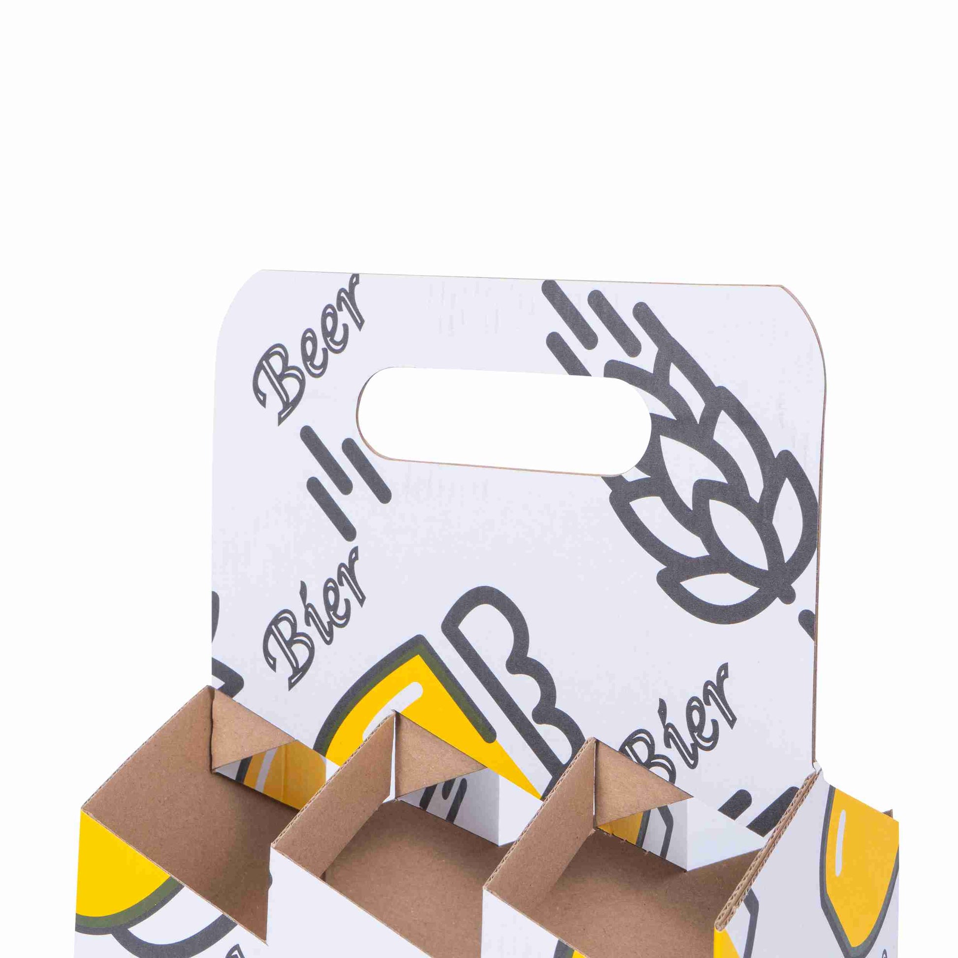 Model Bierträger aus Wellpappe – Innenmass 183 × 186 × 123 mm – für 6 × 0,33 l Flaschen – 1 Palette (2'200 Stk.)