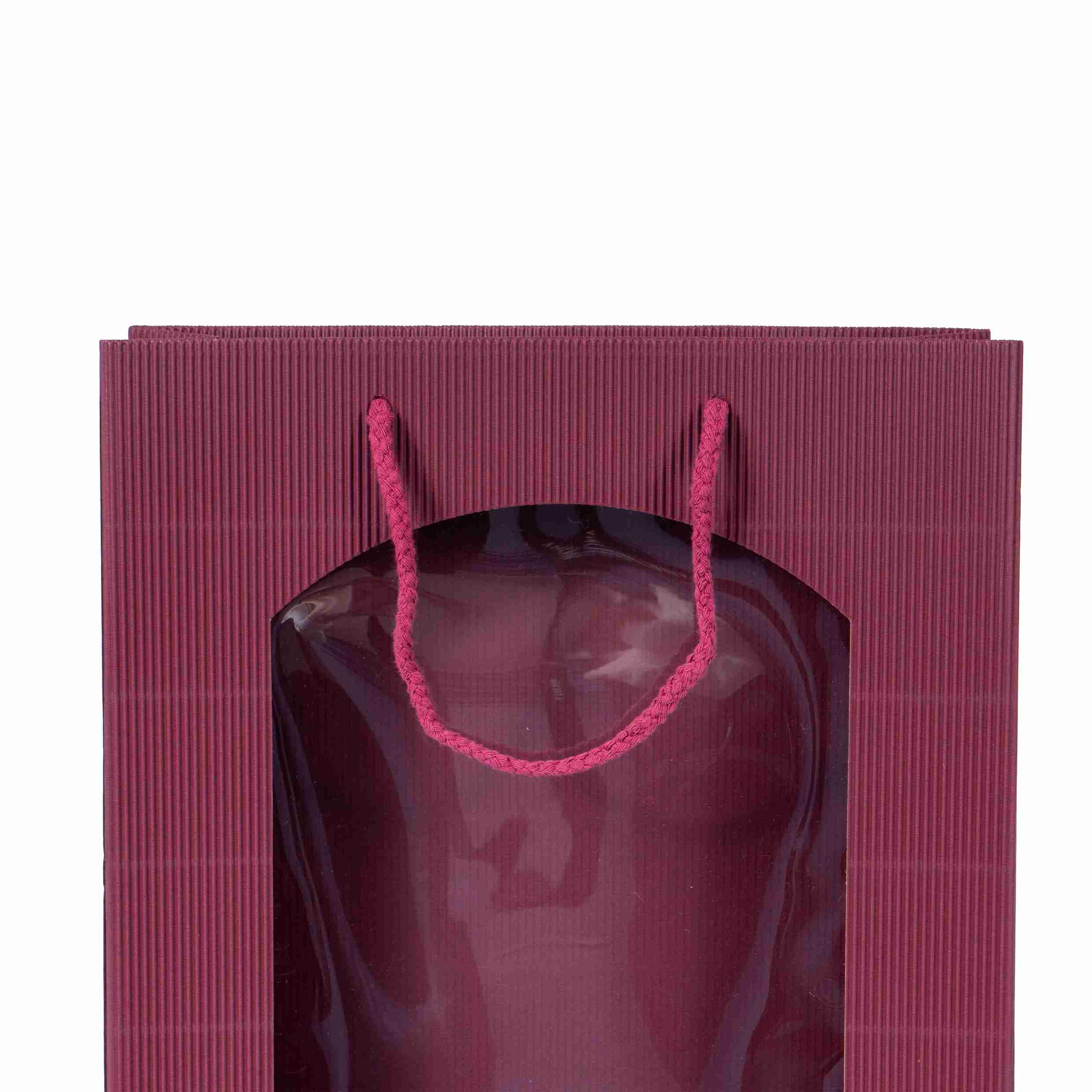 Model Geschenktasche offene Welle mit Sichtfenster bordeaux – 170 × 360 × 85 mm – 1 Stk., ab 50 Stk.