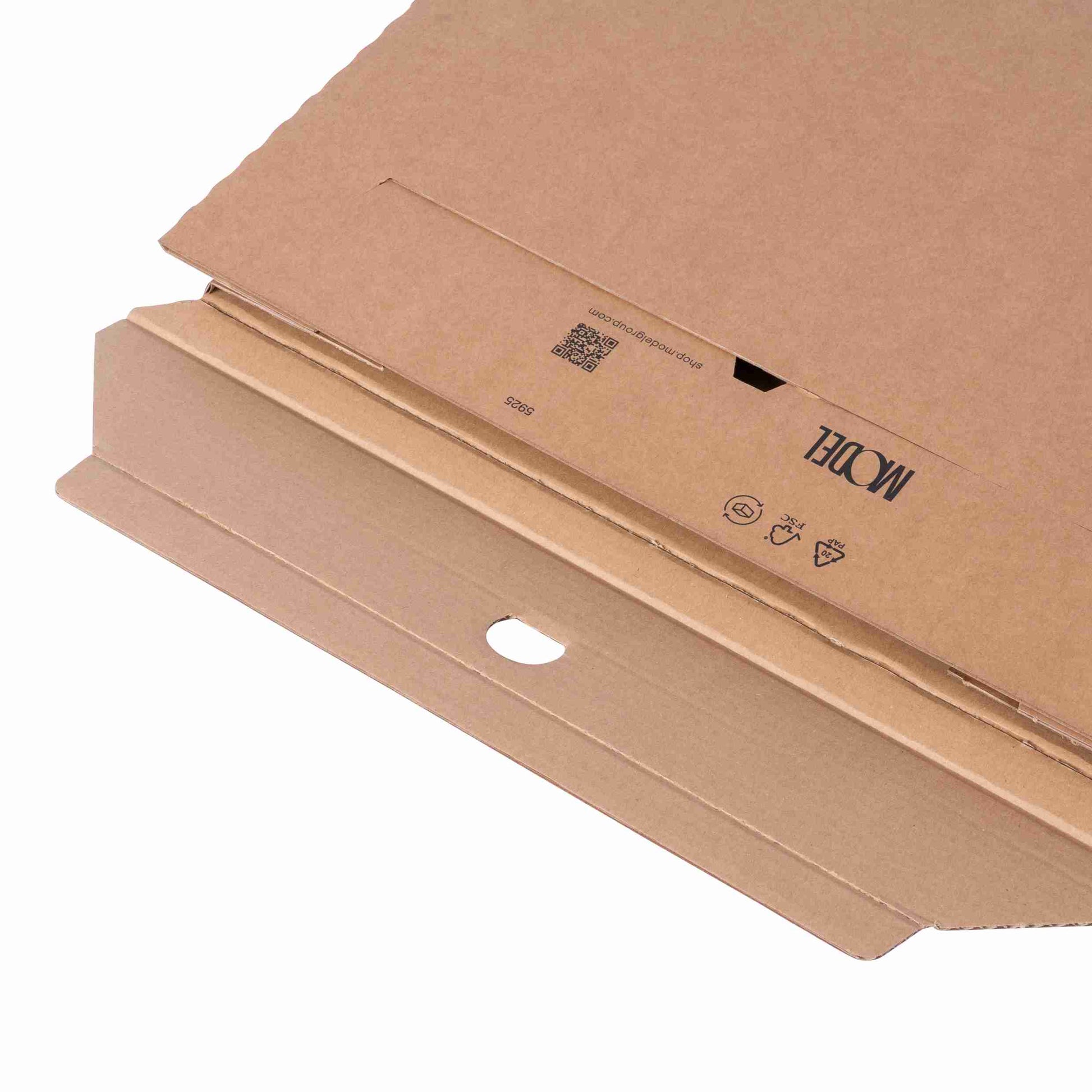 Model Versandkarton – Innenmass 460 × 360 × 10 mm – selbstklebend – überstehende Kanten, braun, Wellkarton