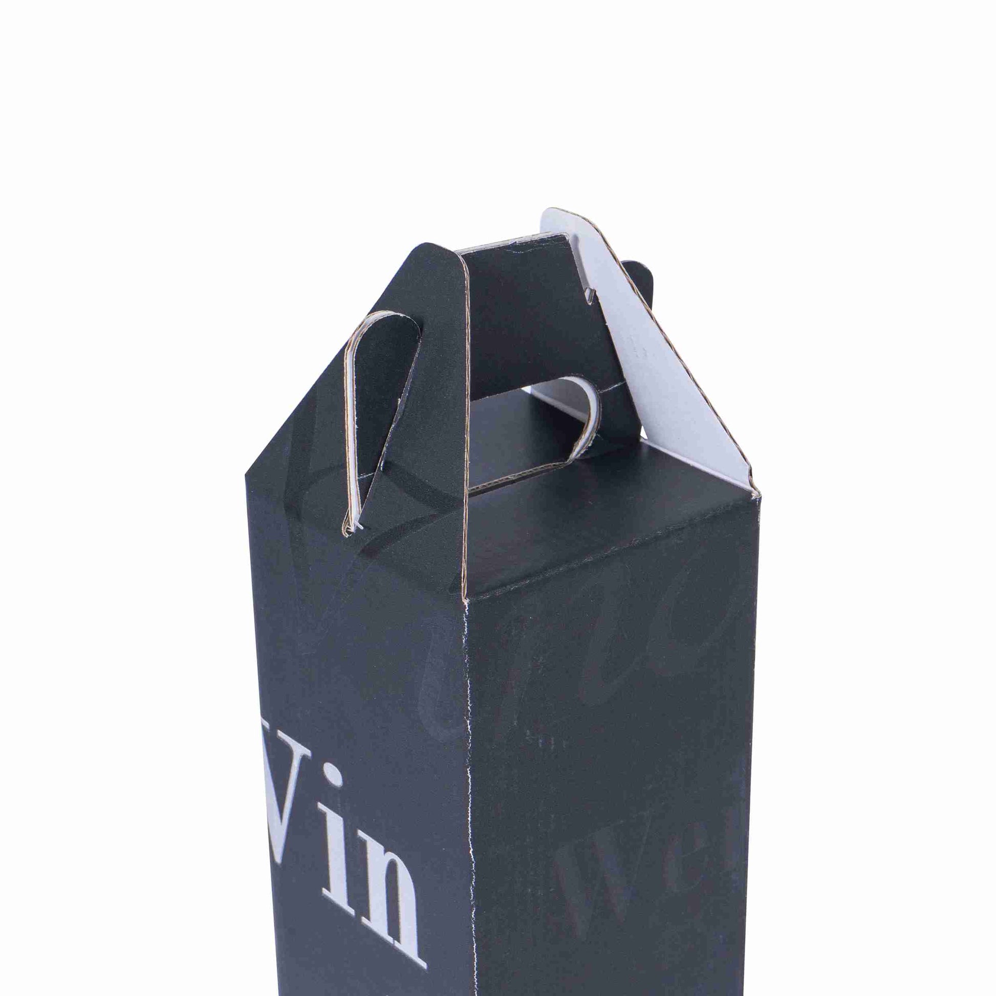 Model Weinpräsentkarton Scripto Wellpappe schwarz – 82 × 362 × 82 mm – für 1 Flasche – 1 Palette (2'475 Stk.)