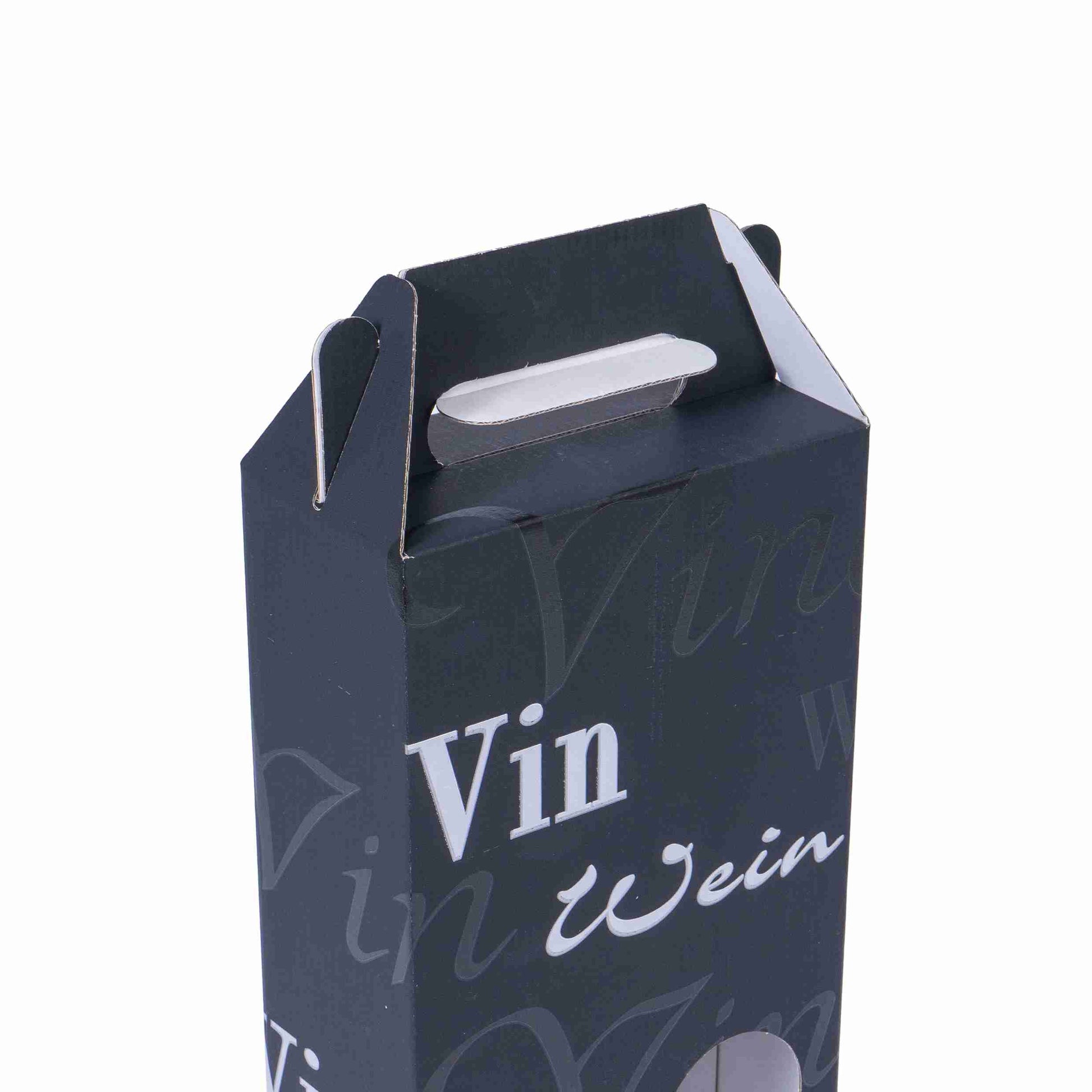 Model Weinpräsentkarton schwarz – Innenmass 354 × 67 × 134 mm – für 2 Flaschen – 1 Palette (280 Stk.)