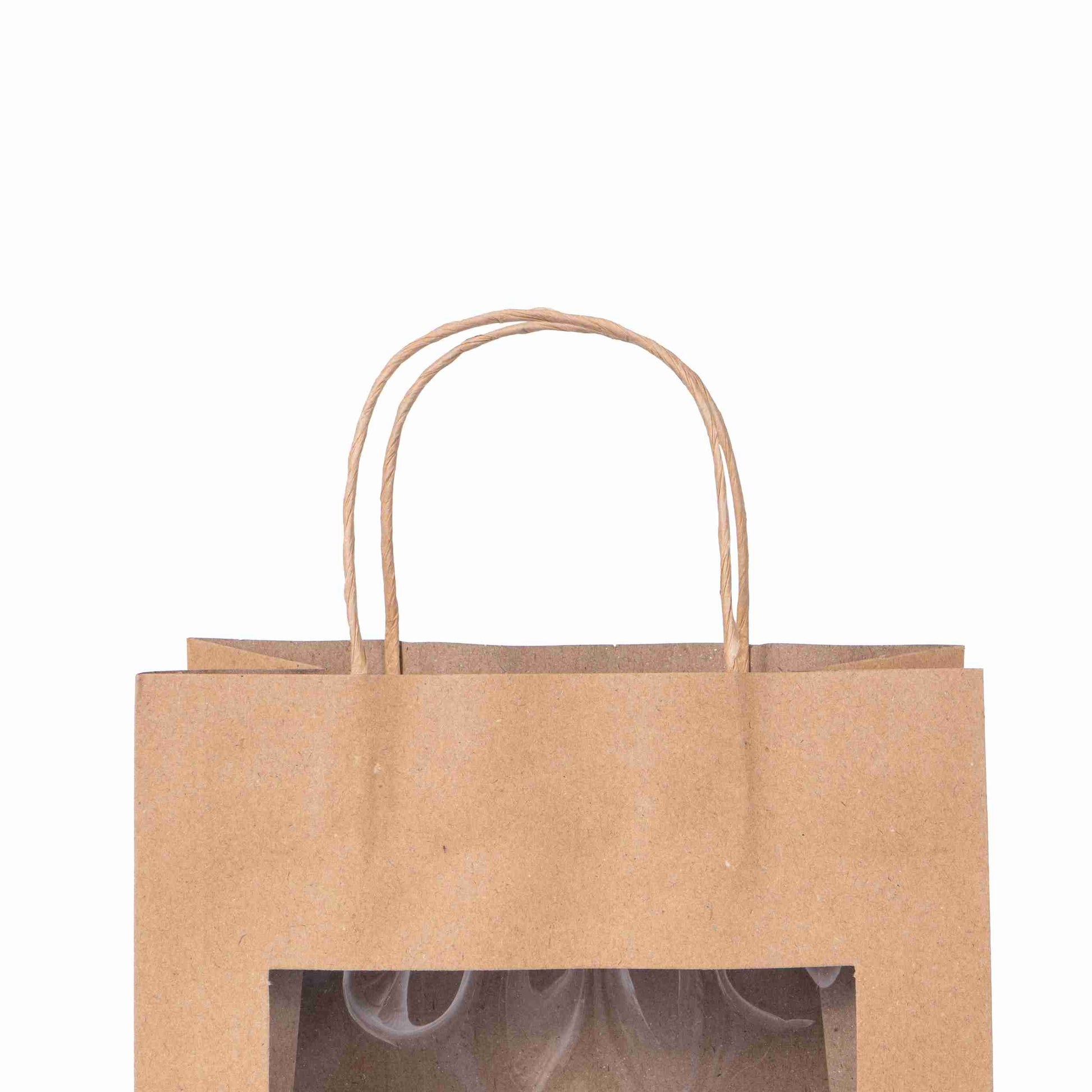 Geschenktasche Sichtfenster braun – 220 × 110 × 280 mm – 1 Stk., ab 48 Stk.