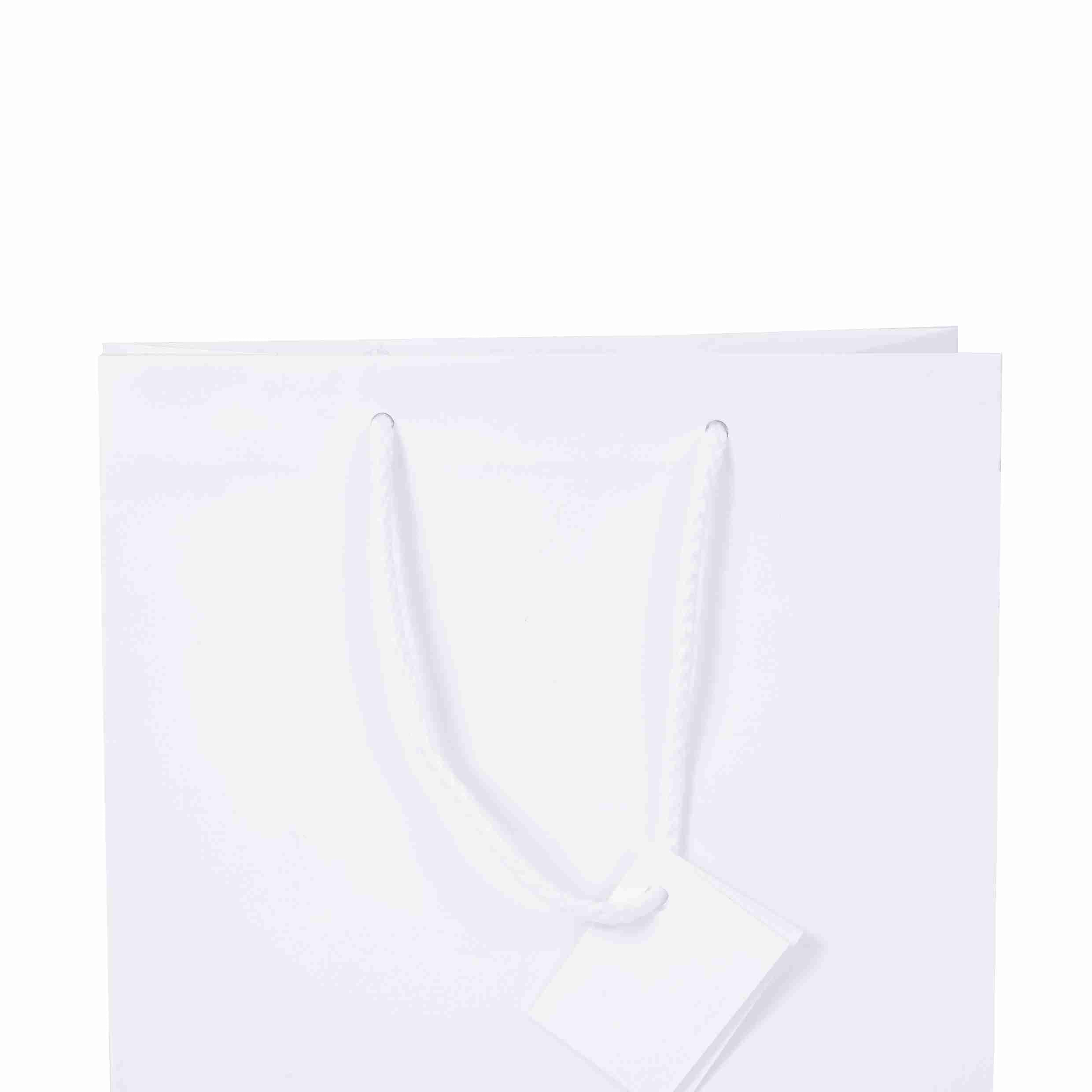 Model Geschenktasche glänzend weiss – 81 × 108 × 33 mm – mit Kordel – 1 Palette (24'000 Stk.)