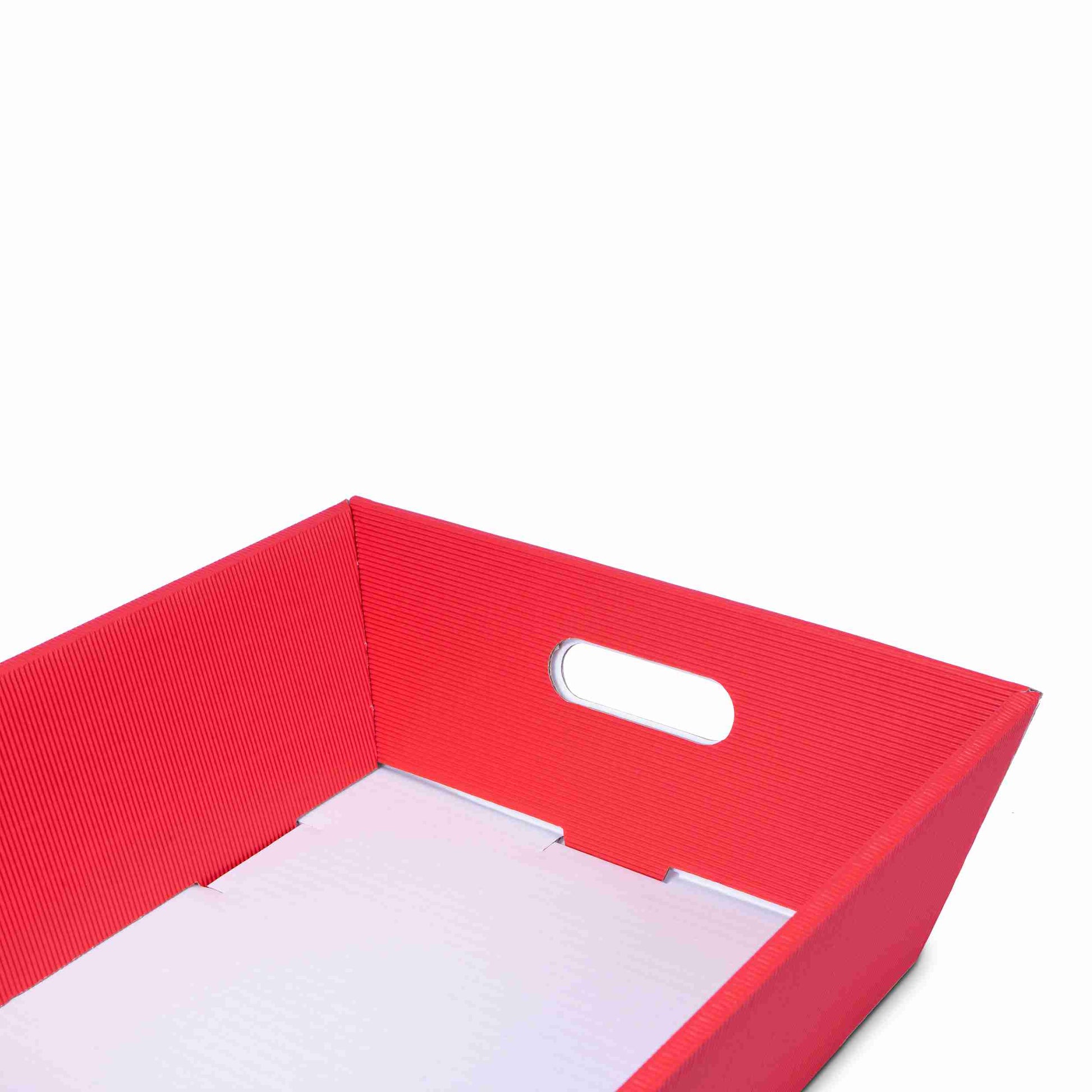 Model Geschenkkorb rot – Innenmass 280 × 130 × 370 mm – mit Grifflöchern – 1 Stk., ab 200 Stk.