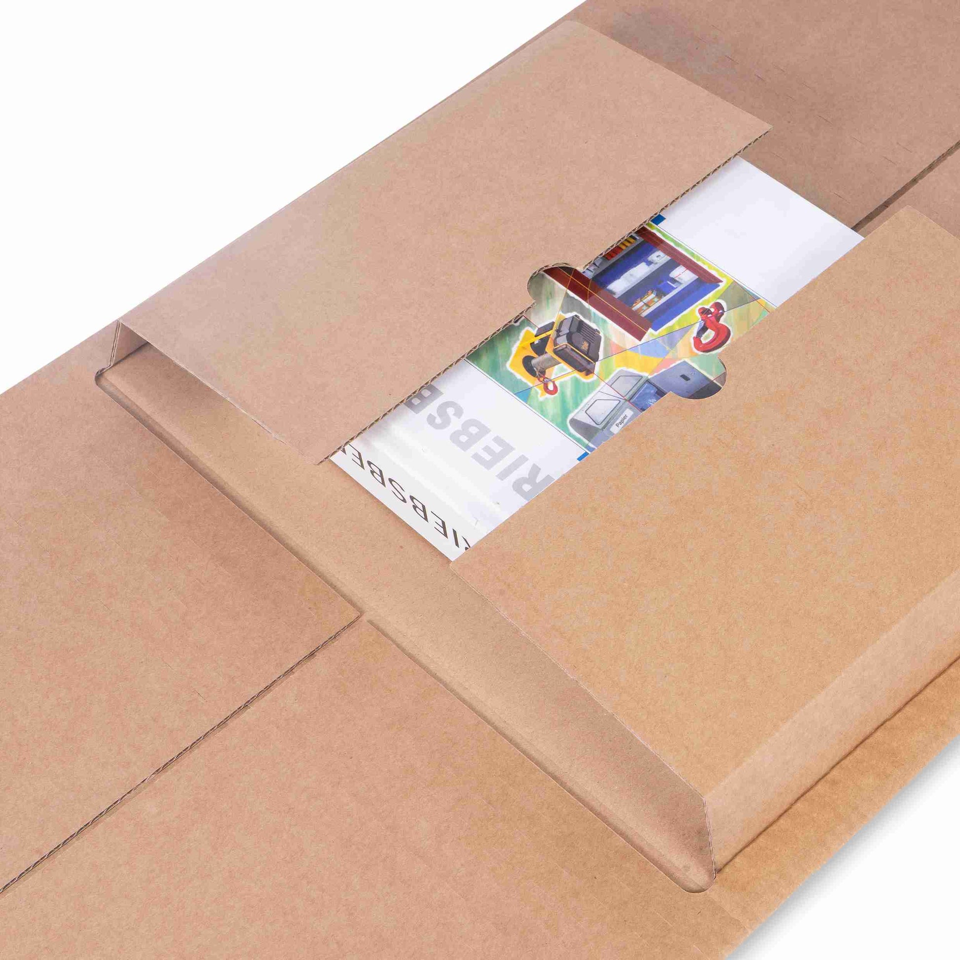 Model Versandverpackung – 325 × 250 × 80 mm, braun, Wellkarton, selbstklebend – 1 Stk., ab 300 Stk.
