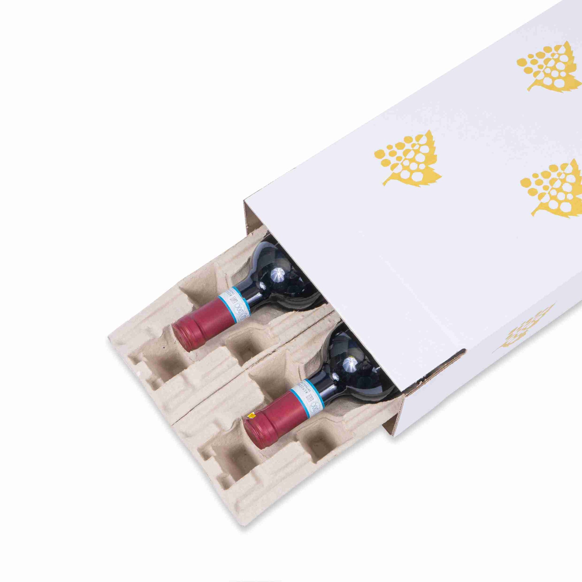 Model Weinversandkarton – für 2 × 0,75 l, max. 360 mm & Ø90 mm – 214 × 116 × 400 mm, weiss, Wellkarton – 1 Stk., ab 100 Stk.