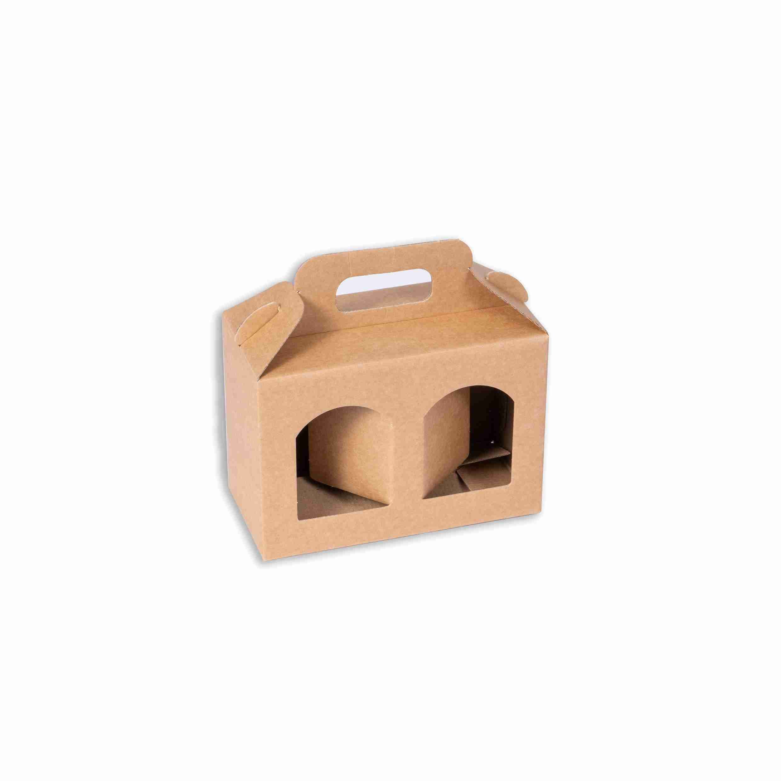 Model Weinpräsentkarton Wellpappe braun – Innenmass 170 × 120 × 80 mm – für 2 Flaschen – 1 Stk., ab 100 Stk.