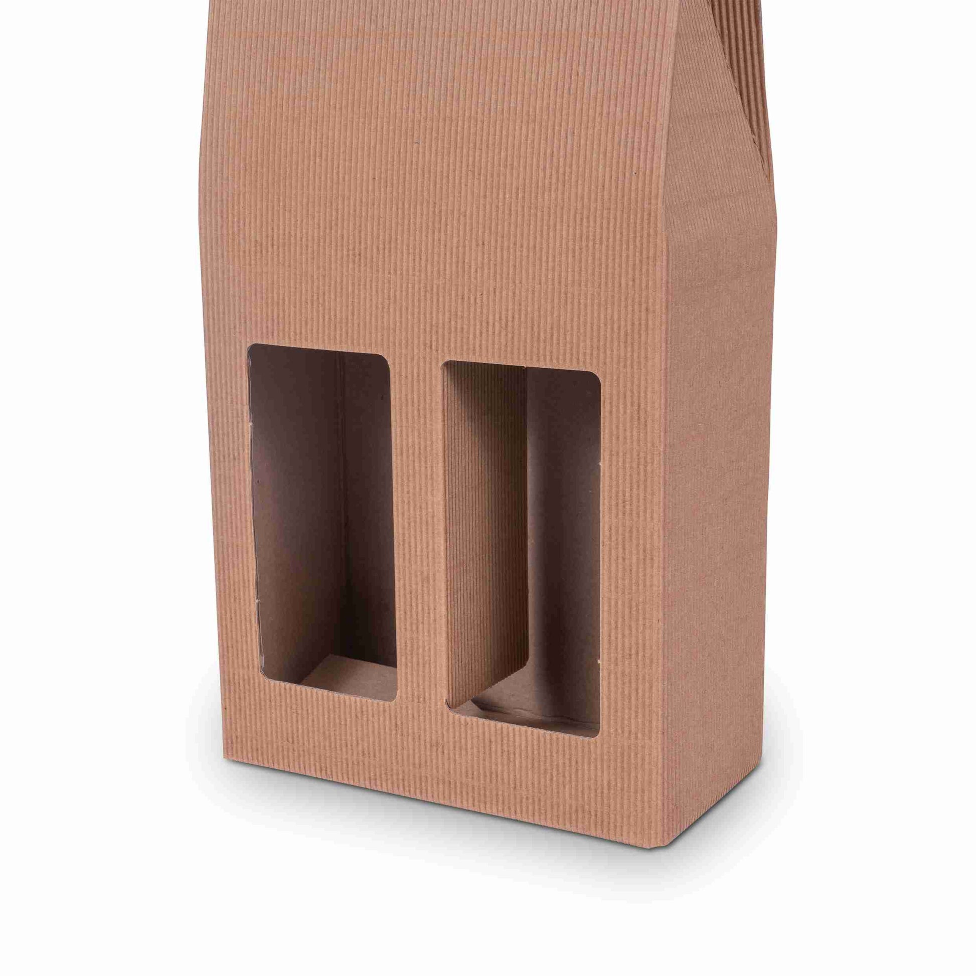 Model Weinpräsentkarton Onda Avana, braun – Innenmass 180 × 385 × 90 mm – für 2 Flaschen – 1 Palette (5'250 Stk.)