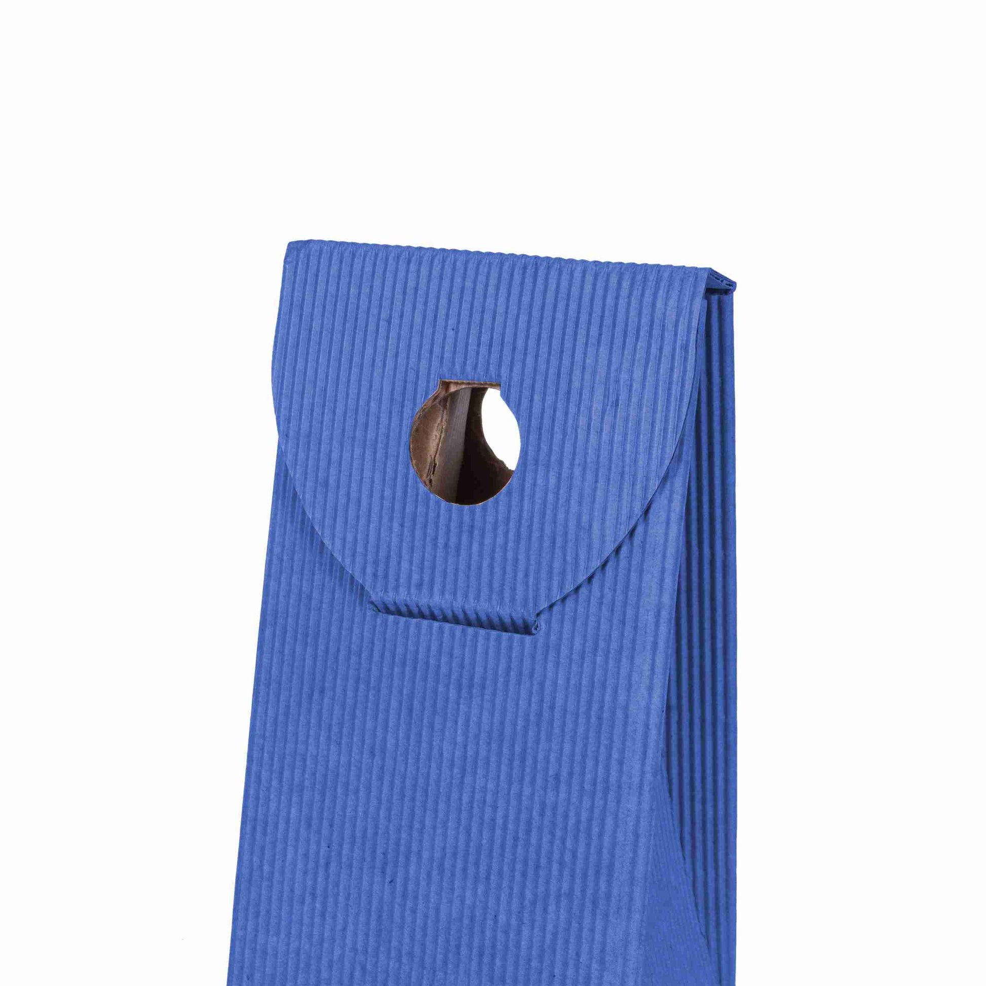 Geschenkbox Onda Blu offene Welle, Wellpappe, blau – 90 × 385 × 90 mm – für 1 Flasche – 1 Stk., ab 20 Stk.