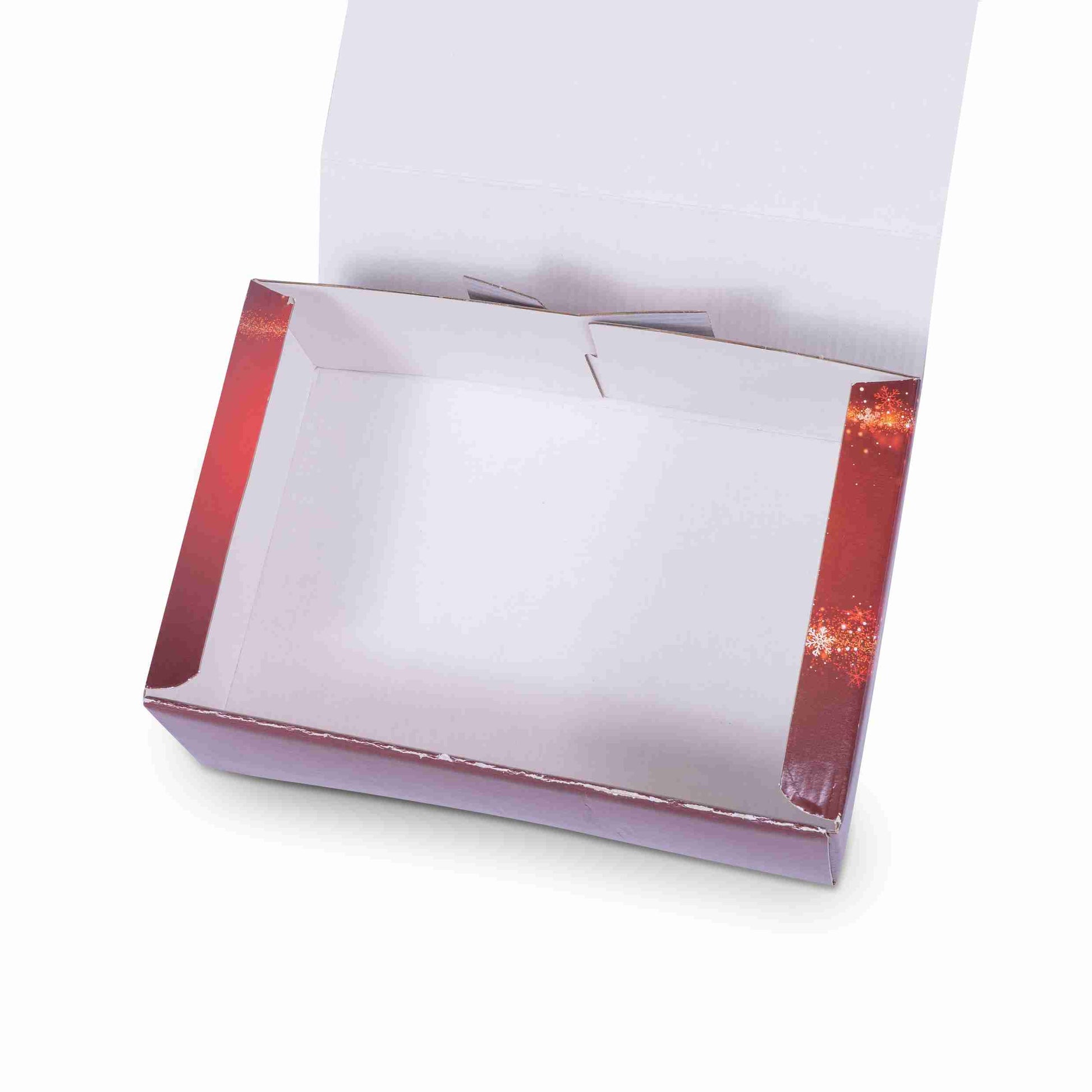 Model Geschenkbox Weihnachtsmotiv Wellpappe rot – 220 × 150 × 75 mm – mit Klappdeckel – 1 Stk., ab 200 Stk.