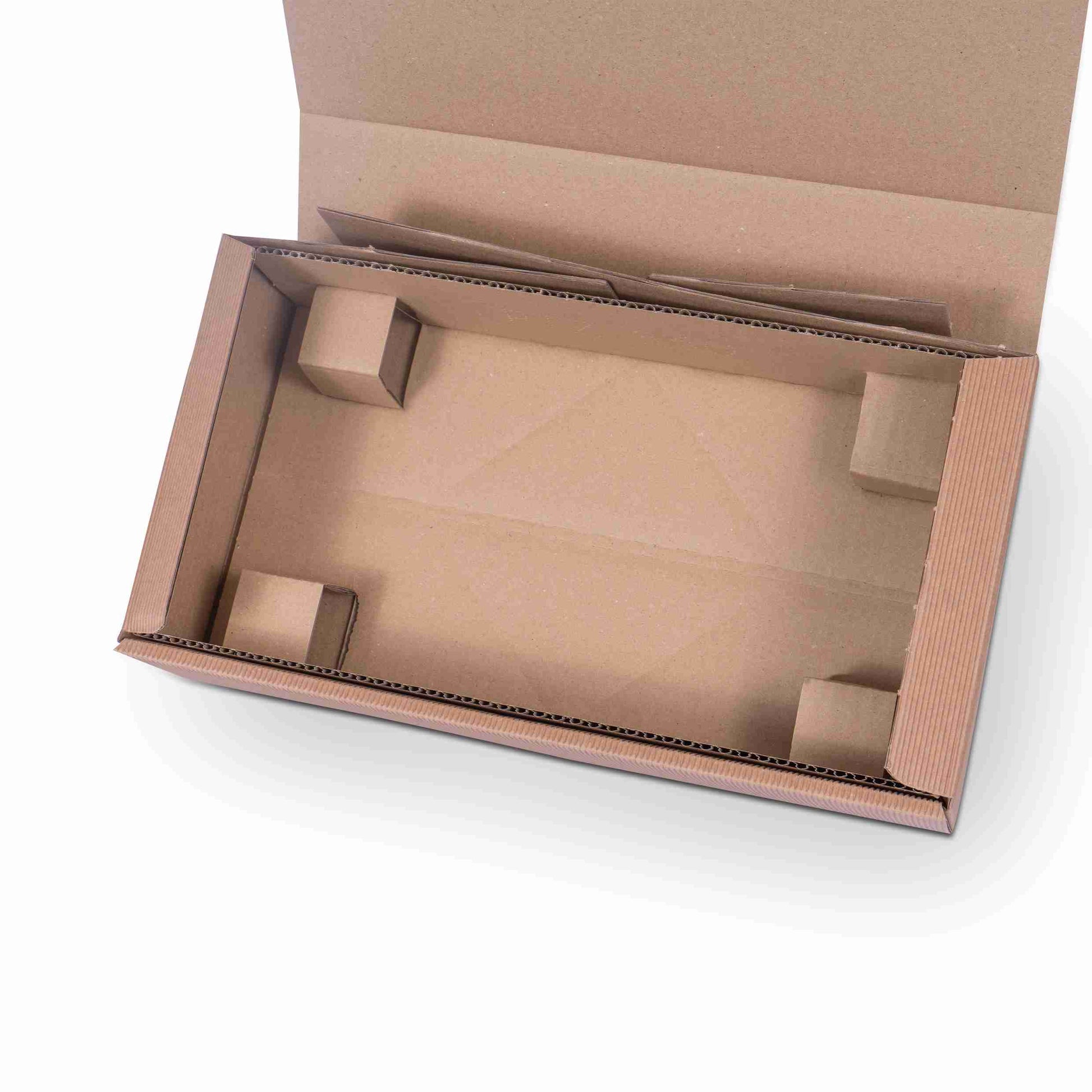 Model Weinpräsentkarton braun – Innenmass 180 × 360 × 90 mm – für 2 Flaschen – 1 Stk., ab 50 Stk.