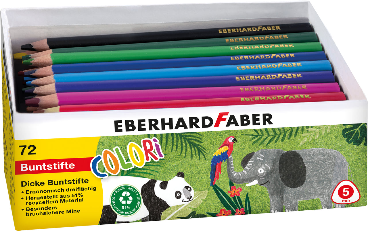 Eberhard Faber Colori Jumbo Farbstifte – 24 Farben, Holzfrei, Dreikant, Karton