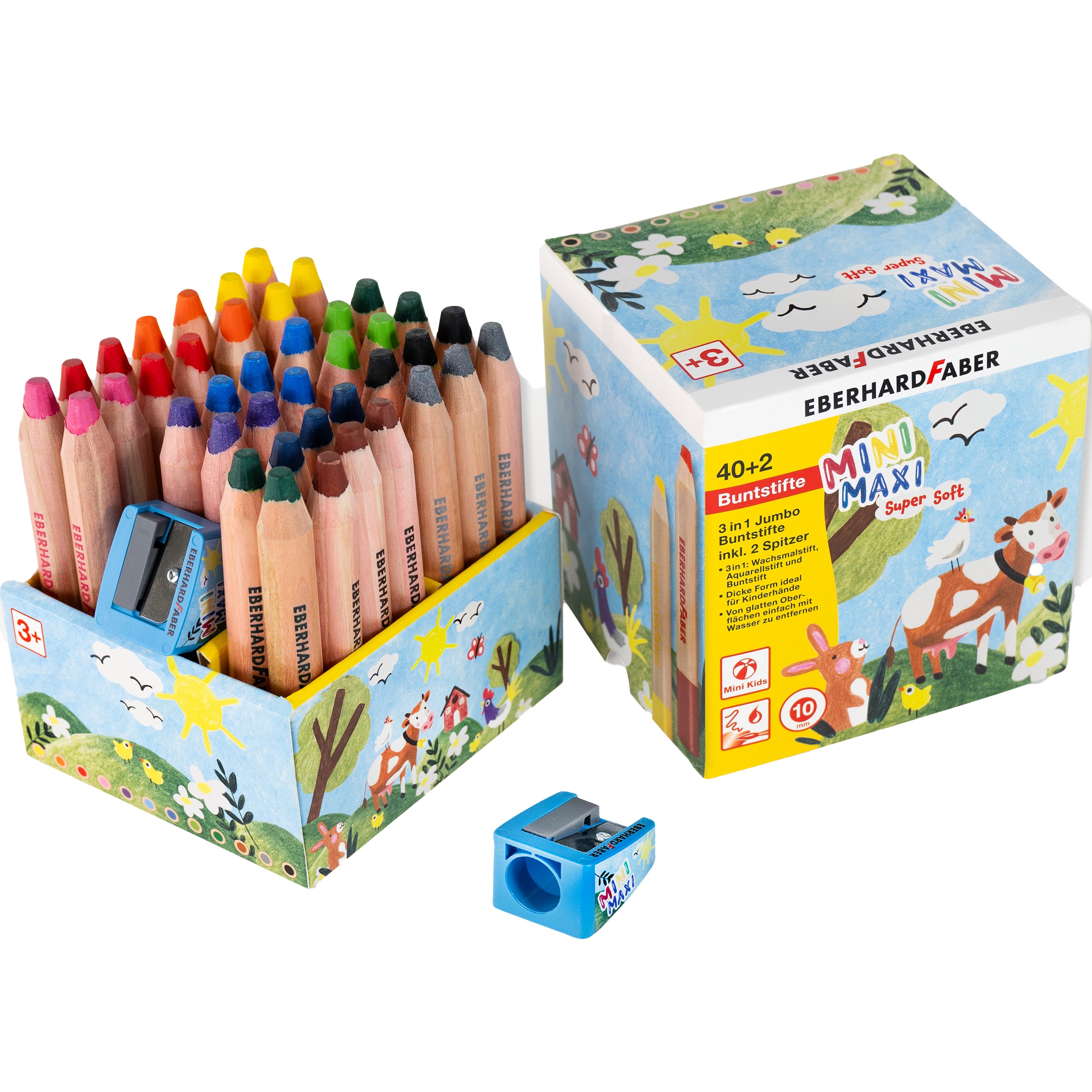Eberhard Faber Buntstifte – 3-in-1, rund, Minen-Ø 10 mm, in Kartonetui, mit 2 Spitzern
