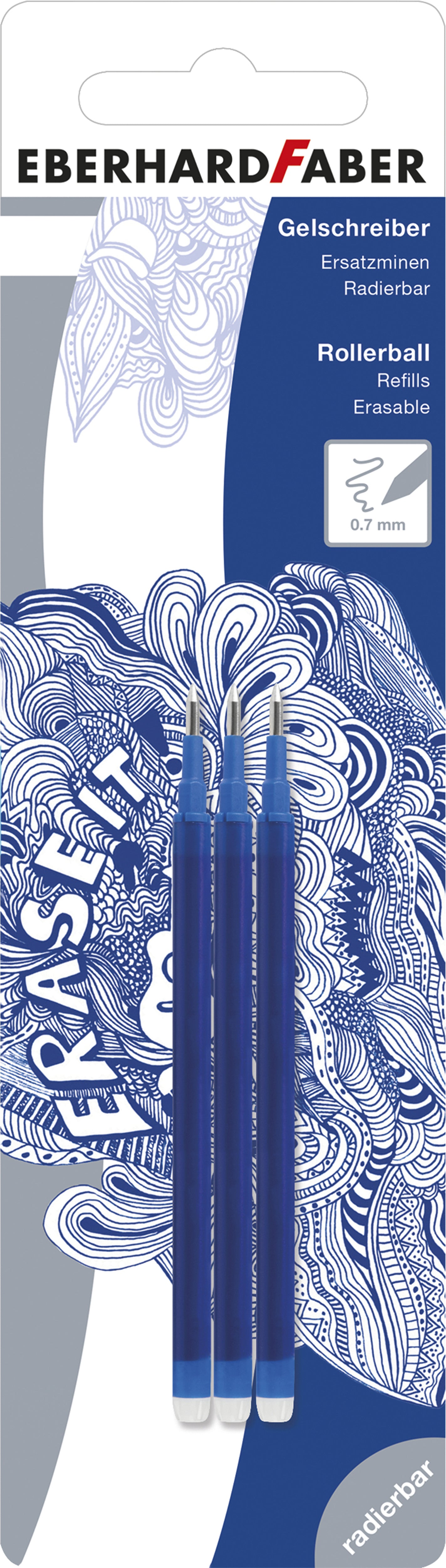 Eberhard Faber Erase It Rollerpatrone – Blau, 0,7 mm, 3er-Pack, radierbar