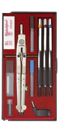 ECO BRA 429910 Zirkel-Set – 10-teilig, max. Kreis-Ø 37 cm, inkl. Verlängerungsstange, Bleibüchse, mattvernickelt