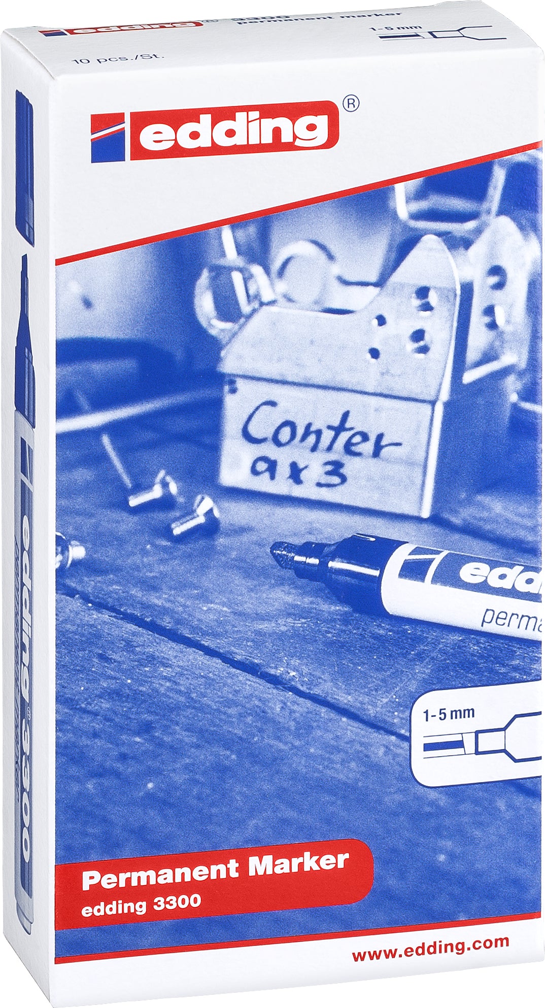 Edding 3300 Permanentmarker – Keilspitze 1–5 mm – Blau – 10er-Pack – für Metall, Kunststoff, Glas
