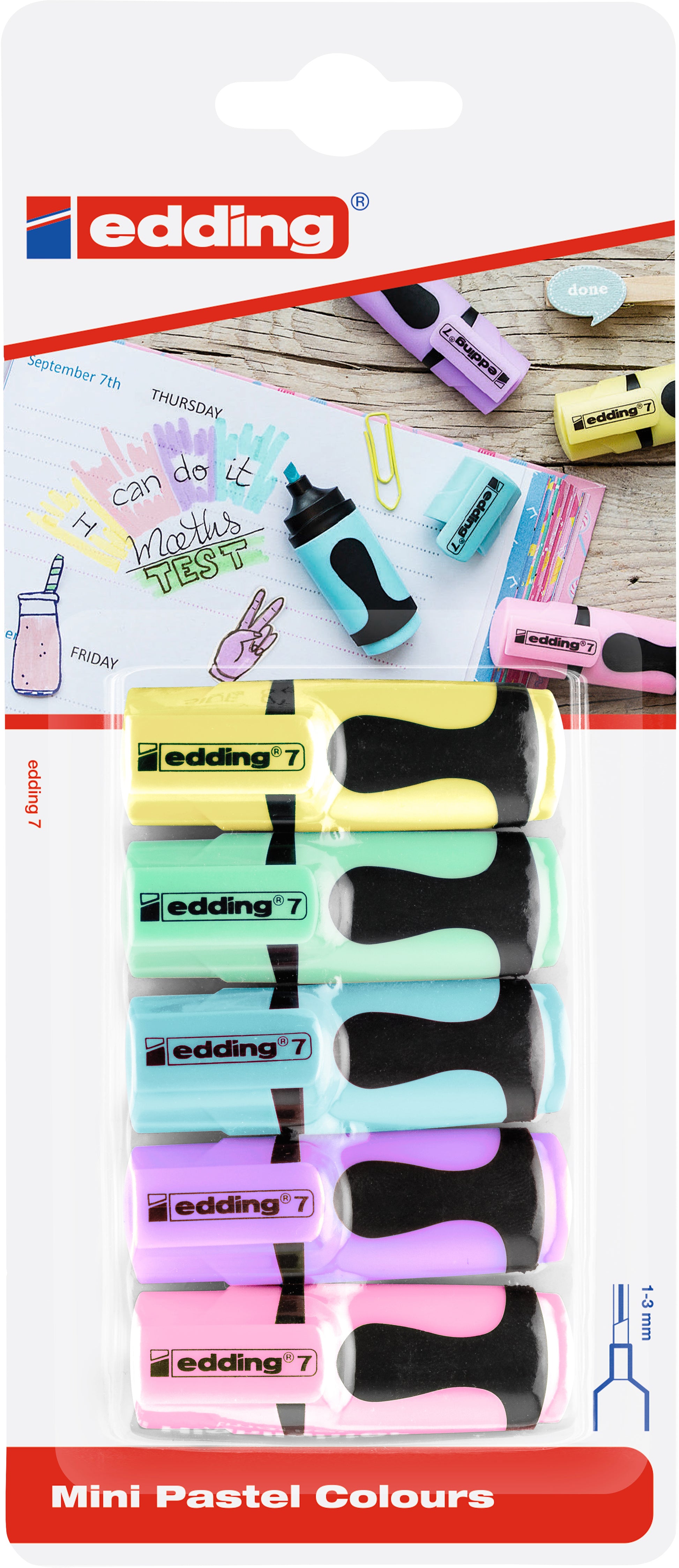 Edding 7 Mini Textmarker – Pastell, Keilspitze 1–3 mm