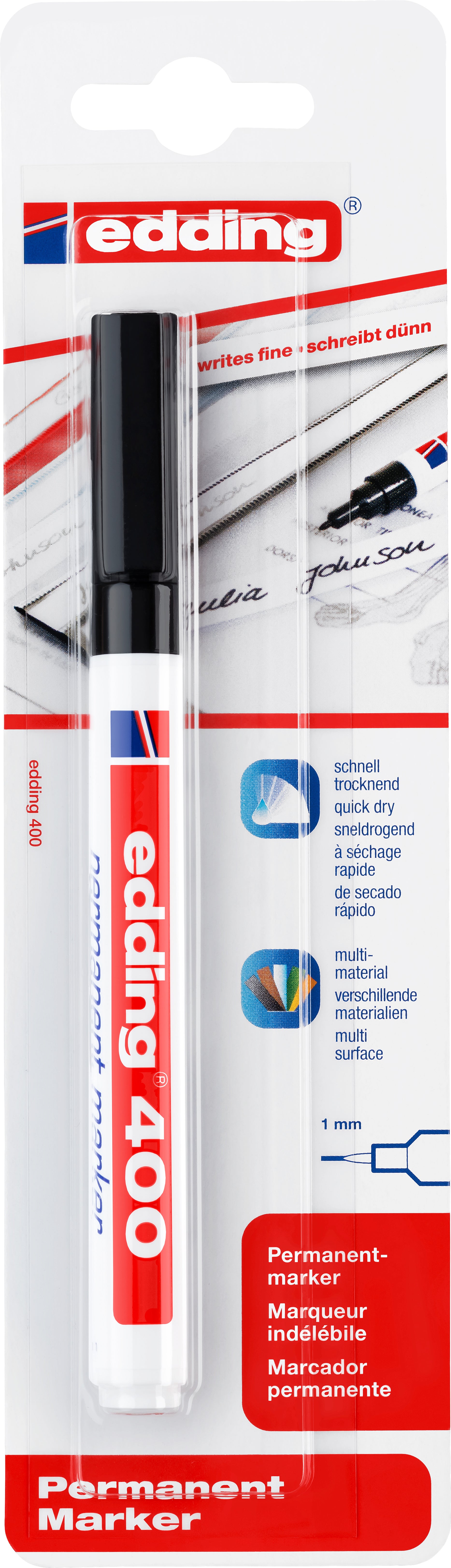 Edding 400 Permanentmarker – Rundspitze 1 mm – Schwarz – für Glas, Metall und Kunststoff