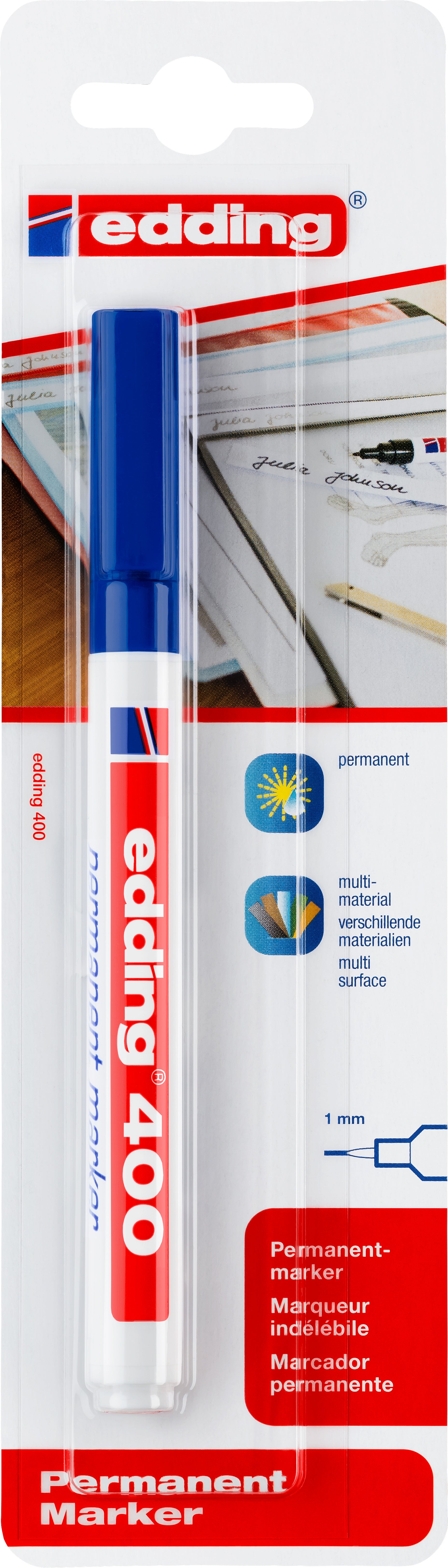 Edding 400 Permanentmarker – Feine Spitze 1 mm – Blau – 3er-Set