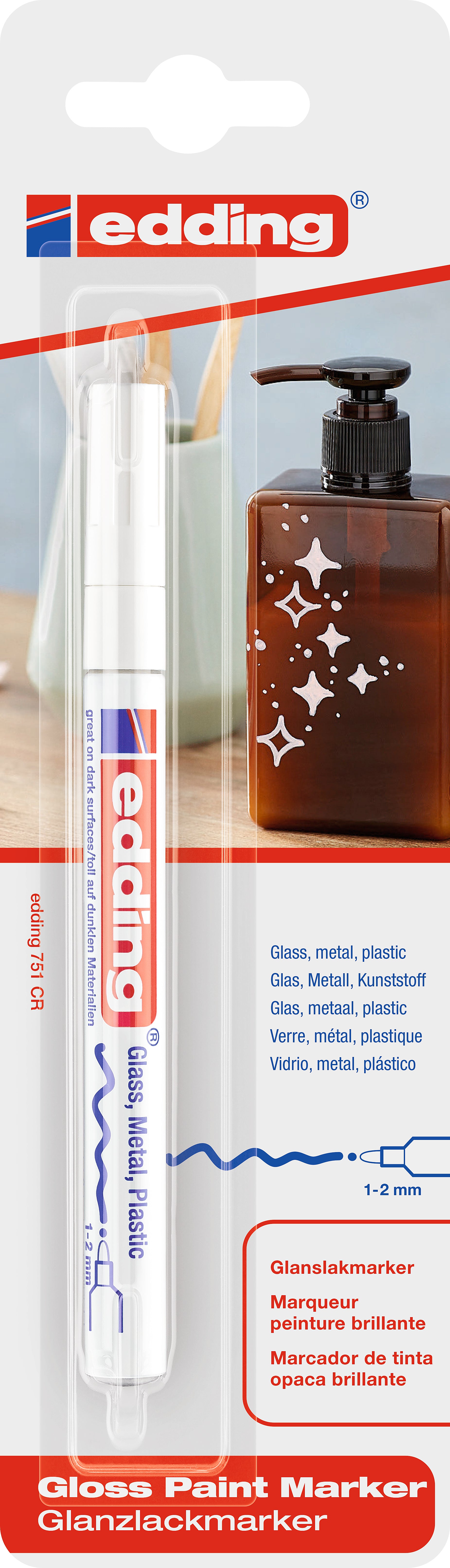 Edding 751 Lackmarker – Rundspitze 1–2 mm – Weiss – für Metall, Glas und Kunststoff