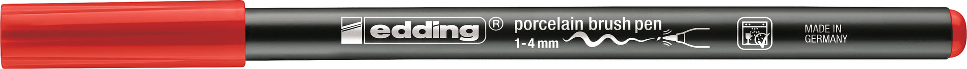 Edding 4200 Porzellanmarker – Pinselspitze, 1–4 mm, spülmaschinenfest (einbrennbar), Rot