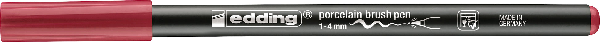 Edding 4200 Porzellanmarker – Pinselspitze, 1–4 mm, ofenhärtend, spülmaschinenfest, karminrot
