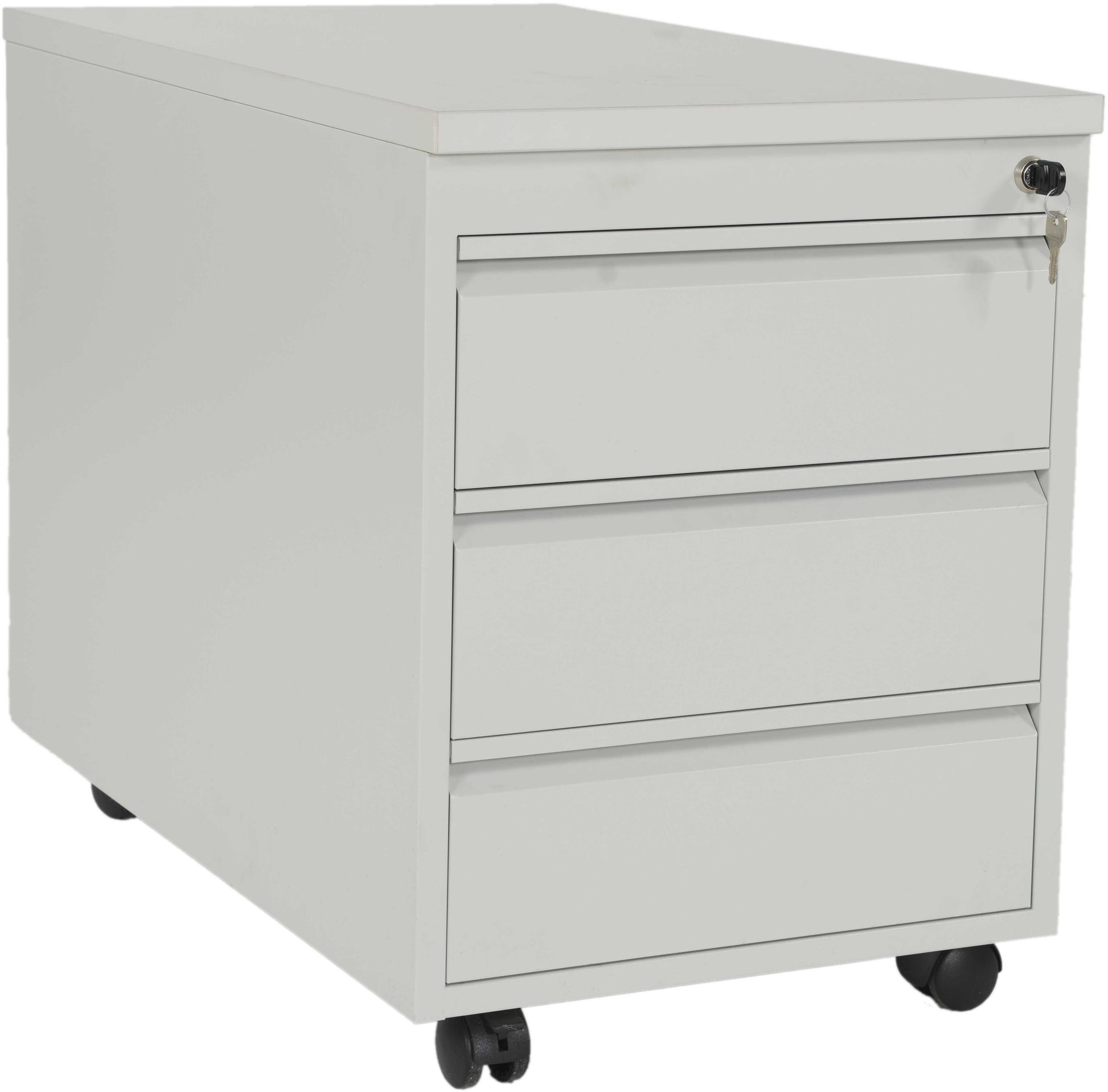 Edgy RC13G – Rollcontainer, 3 Schubladen, abschliessbar, mit Rollen, 580 × 810 × 480 mm, lichtgrau