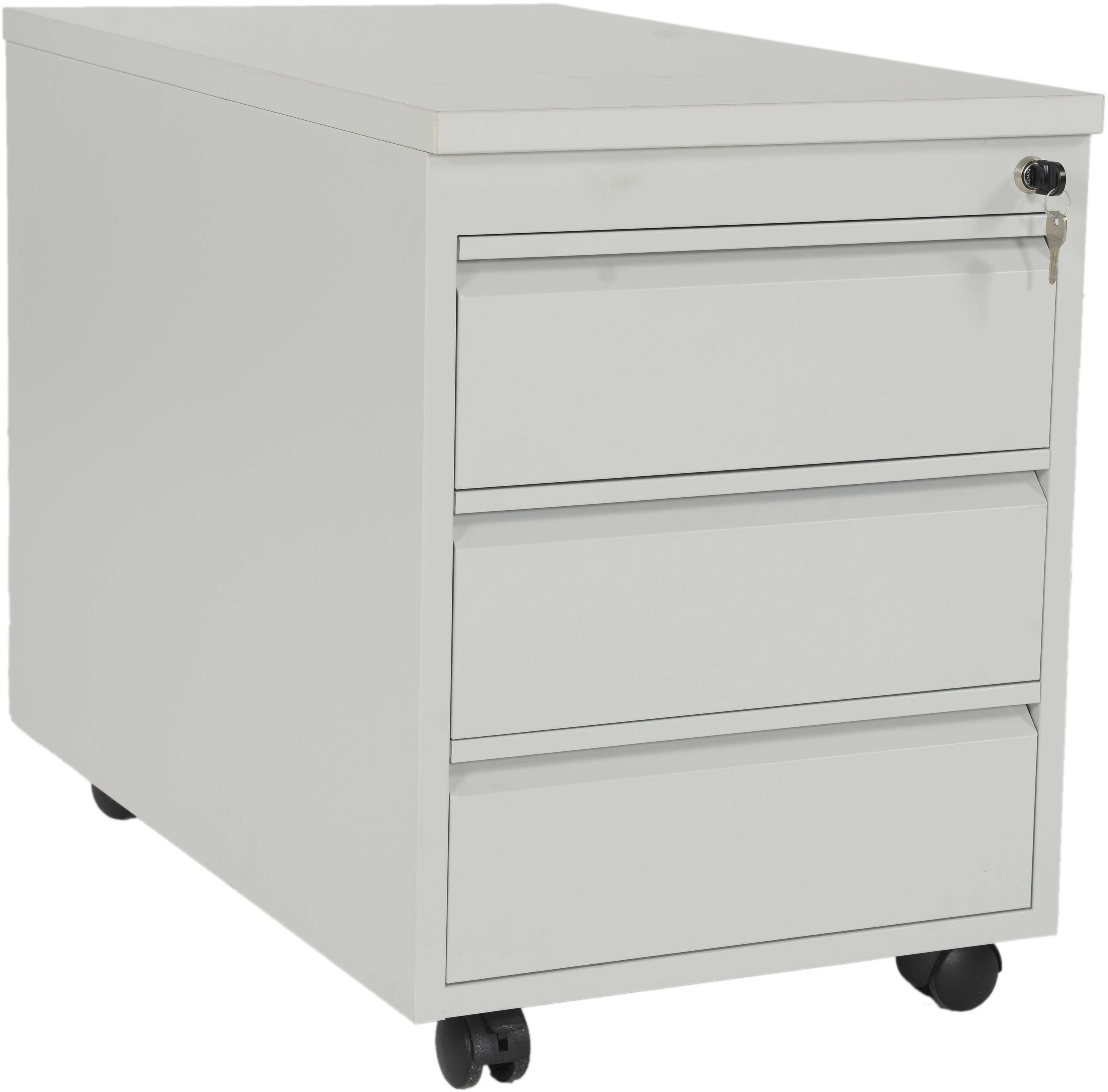 Edgy RC13G – Rollcontainer, 3 Schubladen, abschliessbar, mit Rollen, 580 × 810 × 480 mm, lichtgrau