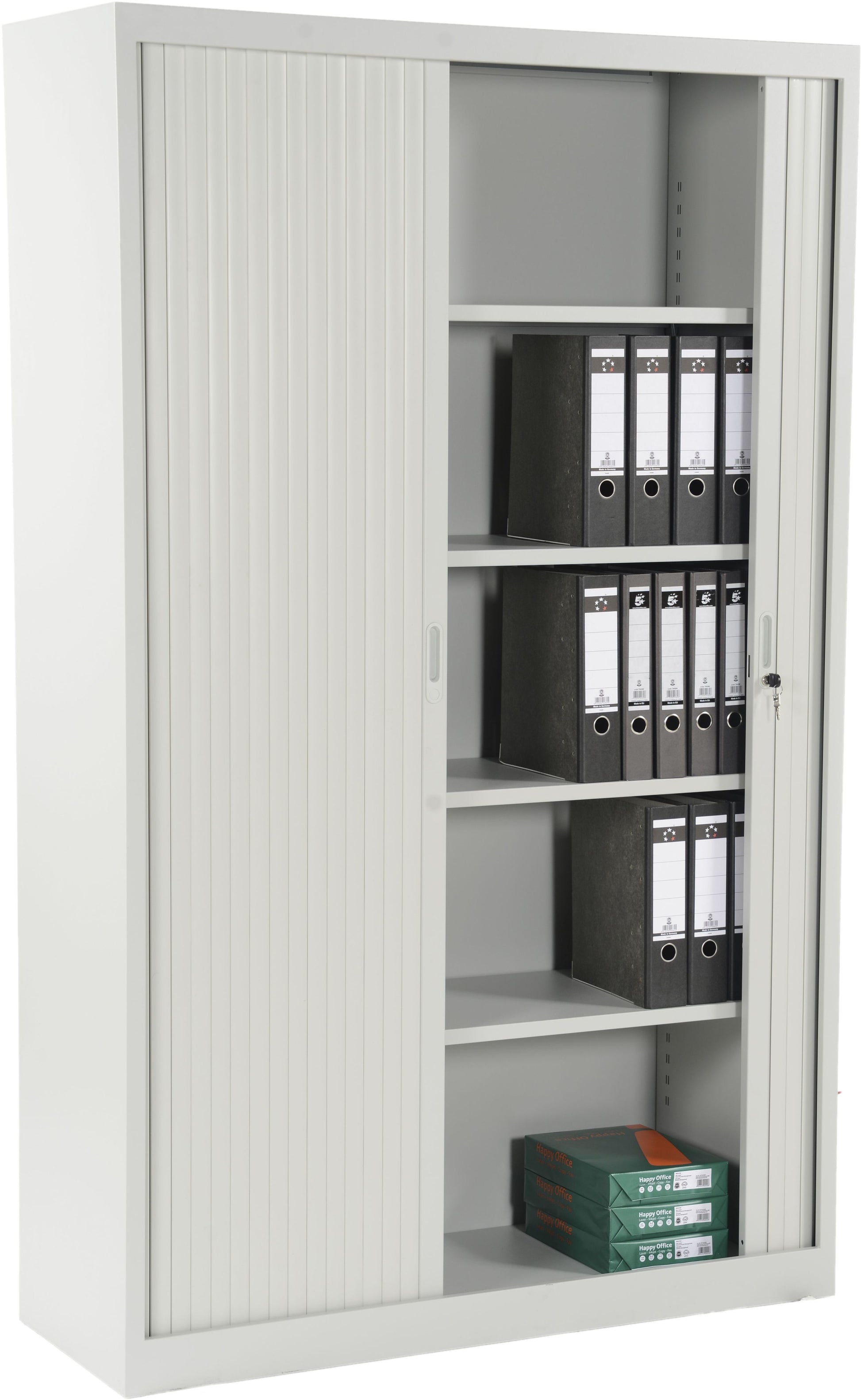 Edgy RS05/7035 – Rollladenschrank, 5 Ordnerhöhen, abschliessbar, 450 × 1220 × 1950 mm, lichtgrau, Stahlblech