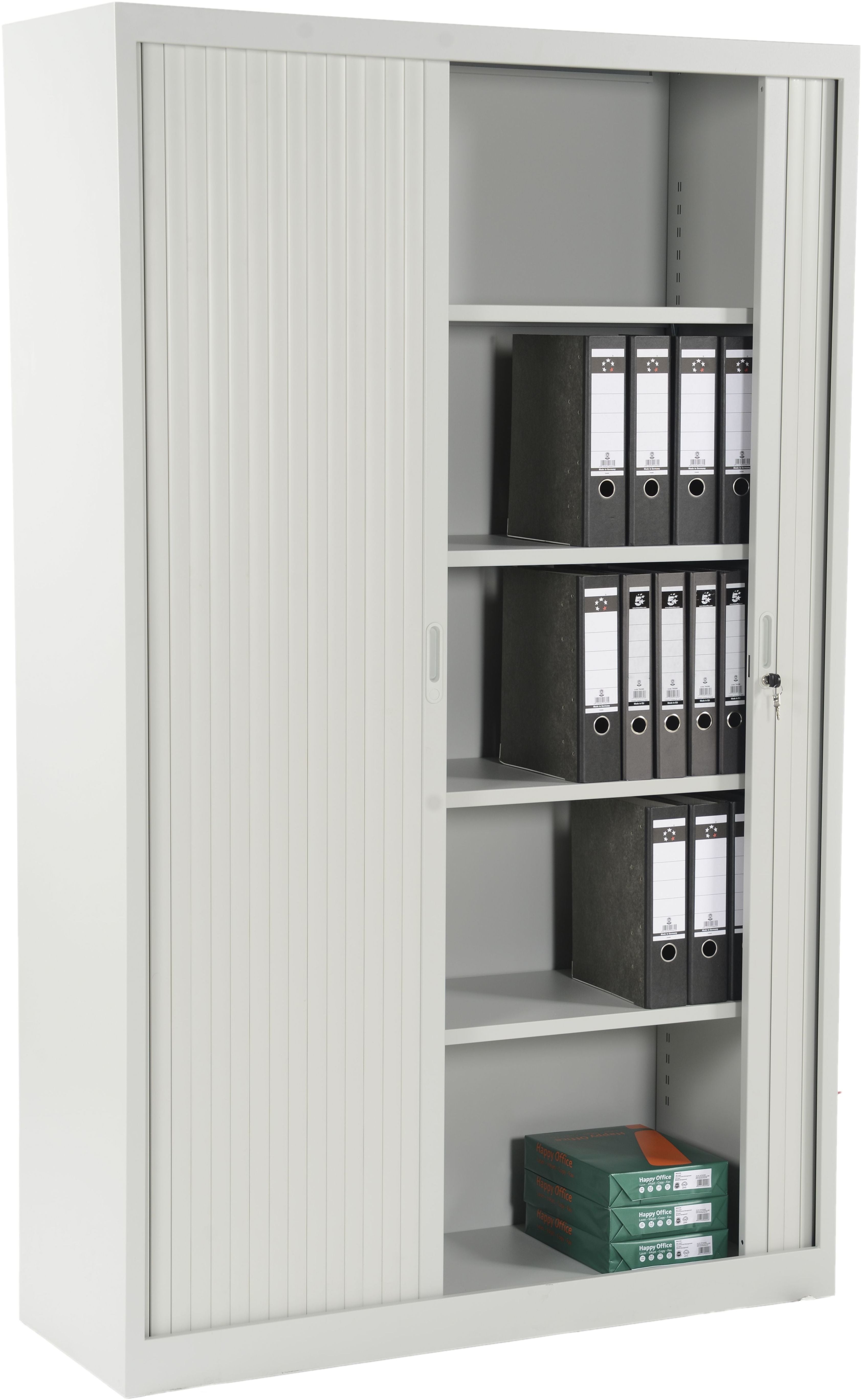 Edgy RS05/7035 – Rollladenschrank, 5 Ordnerhöhen, abschliessbar, 450 × 1220 × 1950 mm, lichtgrau, Stahlblech