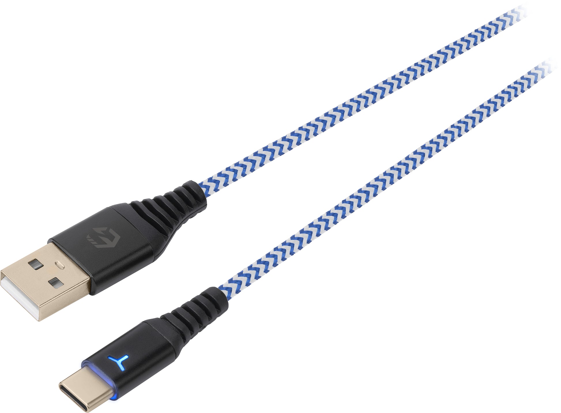 EgoGear USB-A auf USB-C Kabel – 3 m – Geflochten, LED-Ladeanzeige – Schwarz/Blau – für PS5