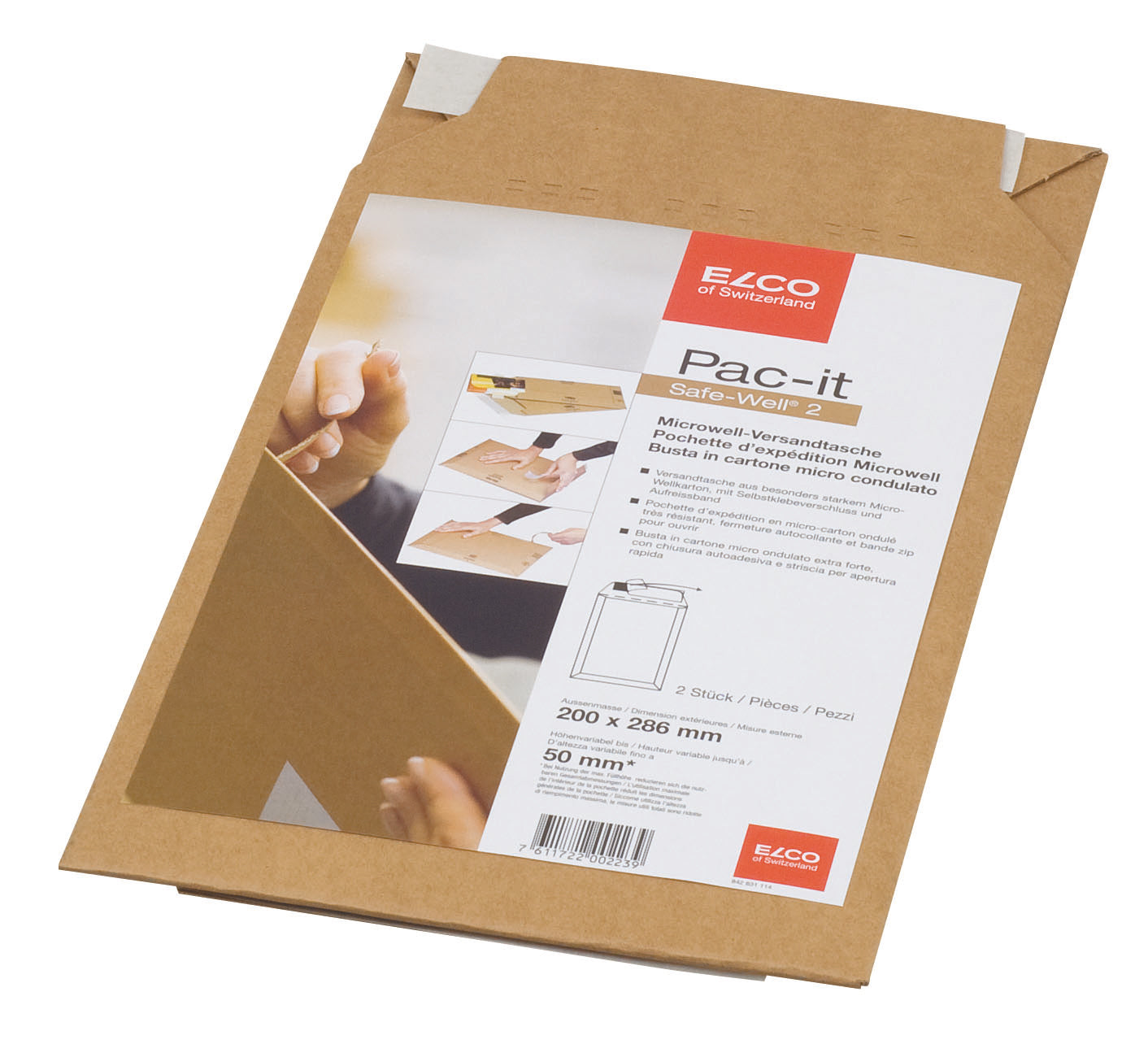 Elco Pac-It Safe Karton-Versandtasche – 202 × 295 × 8 mm, selbstklebend, mit Aufreissband