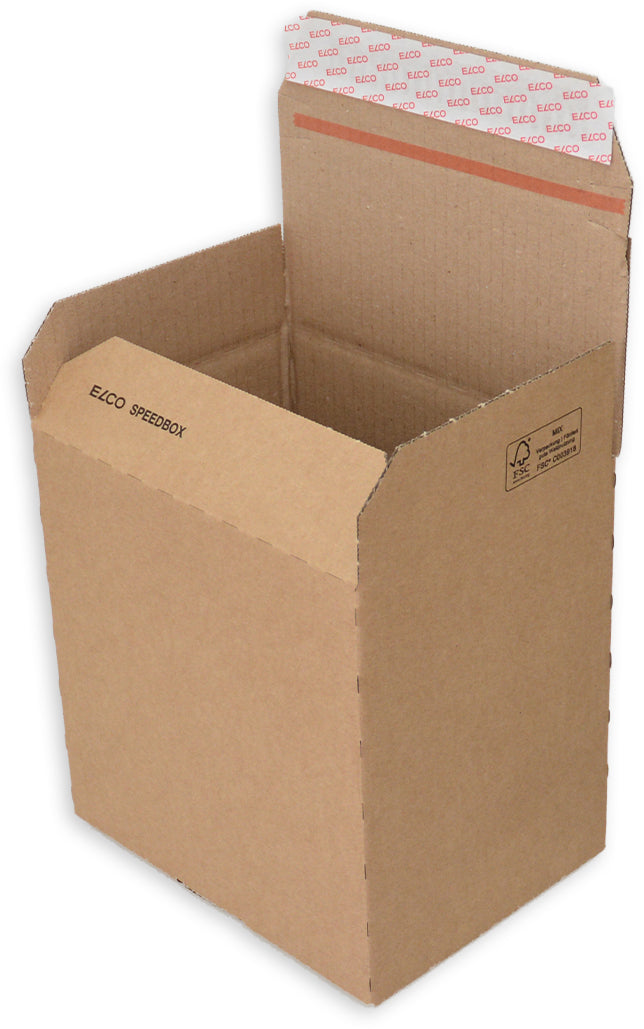 Elco Versandkarton Speedbox – 350 × 350 × 20 mm, 1-wellig (B), selbstklebend, Automatikboden, braun