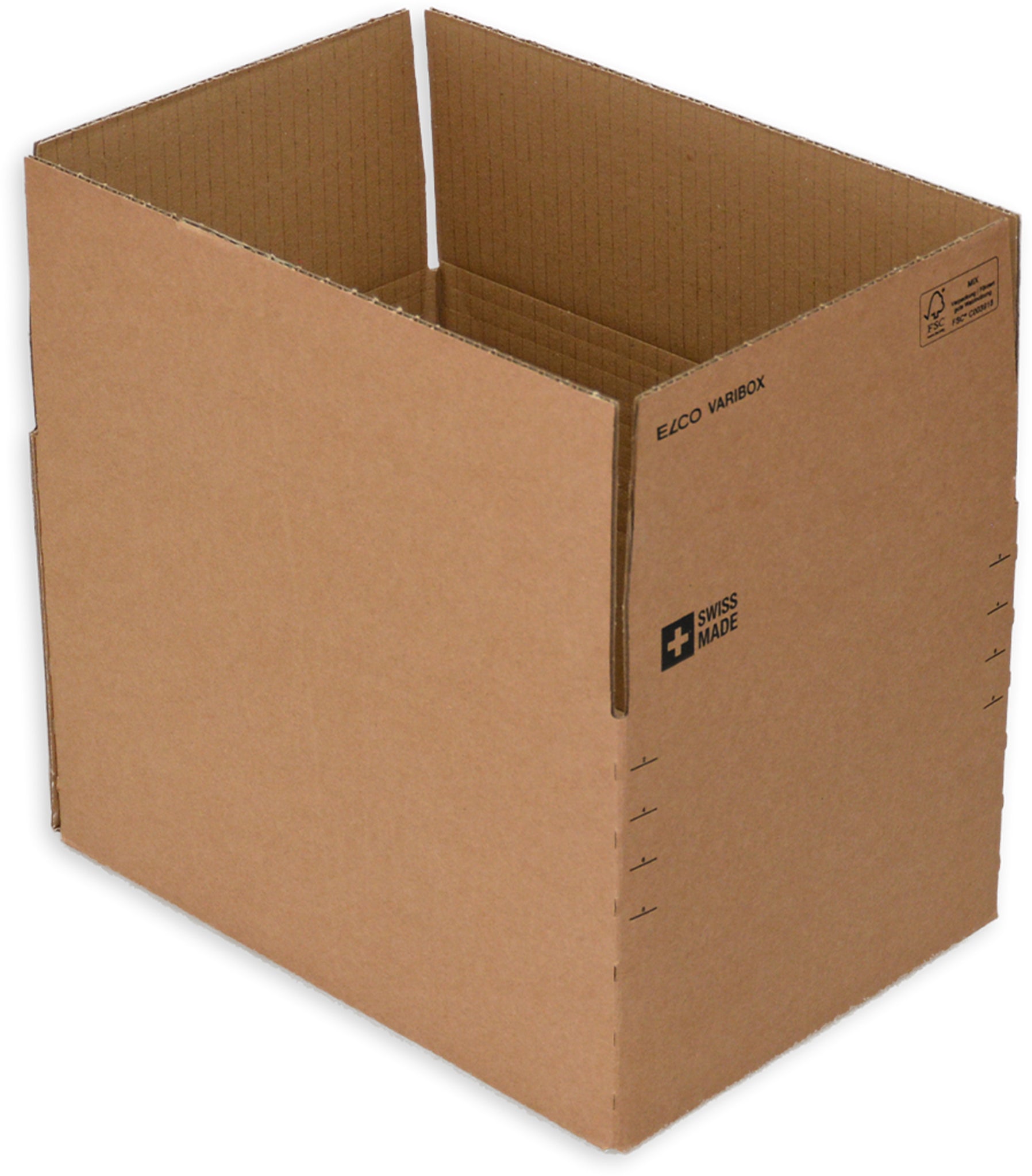 Elco Versandkarton VARIBOX – für DIN A4, 313 × 224 × 223–333 mm, 1-wellig (C), selbstklebend, Automatikboden