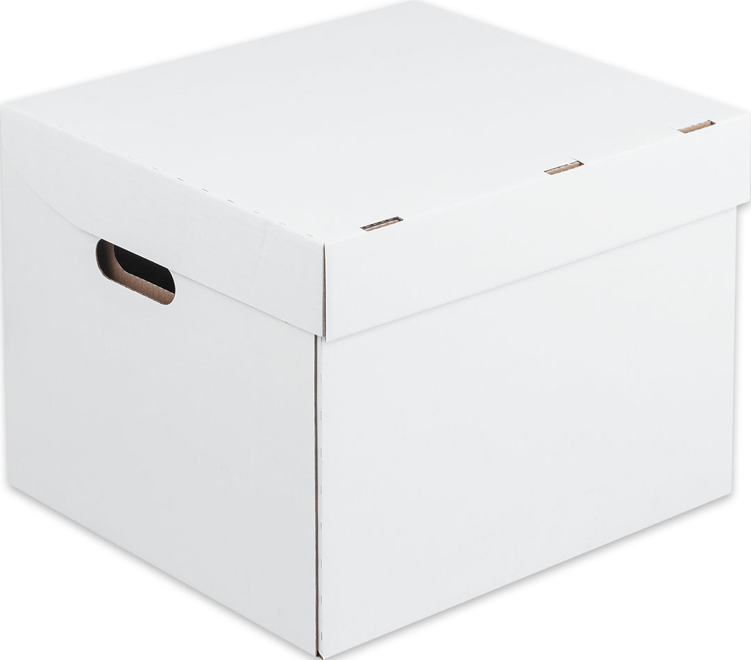 Elco Aufbewahrungsbox B 385 × H 330 × T 295 mm – mit Automatenboden, Reiter für Hängeregister, weiss, Karton