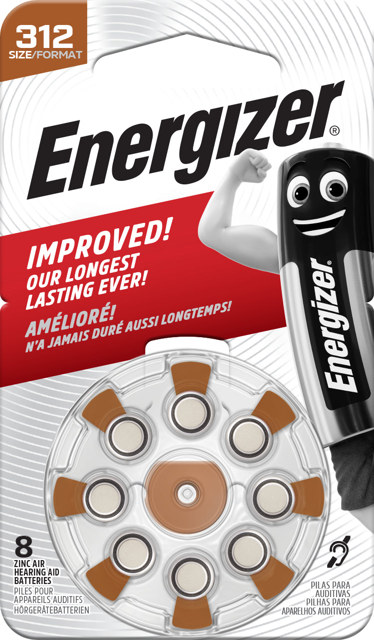 Energizer Hörgerätebatterien 312 (PR41), Zink-Luft, 1,45 V – 8 Stk.