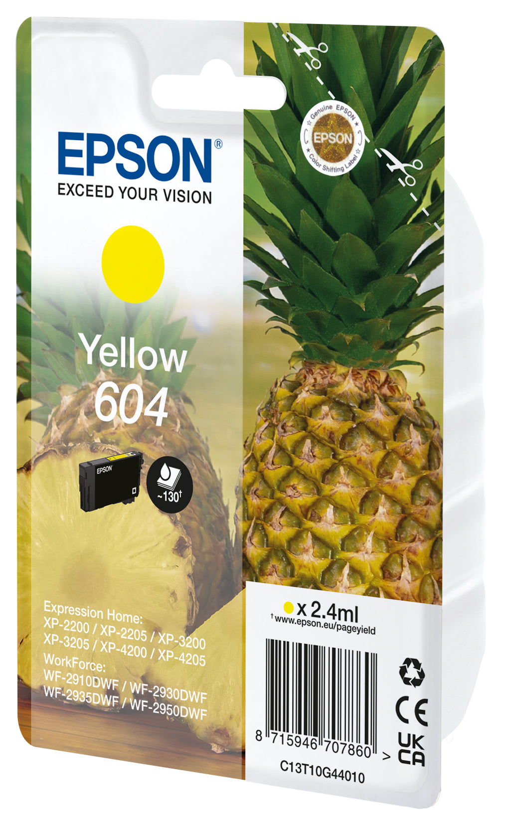 Epson 604 Gelbe Tintenpatrone (Original) – 130 Seiten – für Epson Expression Home, WorkForce – T10G44010