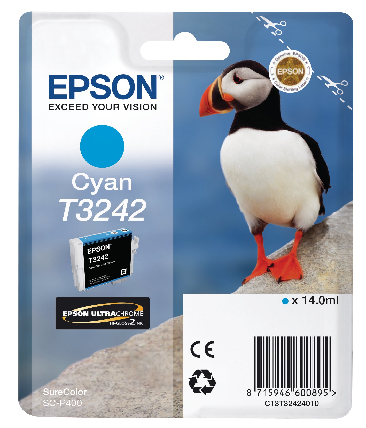 Epson T324240 Cyan Tintenpatrone (Original) – 980 Seiten – für Epson SureColor SC-P400 – C13T32424010