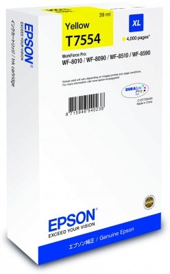 Epson T75544NXL Gelbe Tintenpatrone (Original) – 4'000 Seiten – für WorkForce Pro WF-8010/8090/8510/8590
