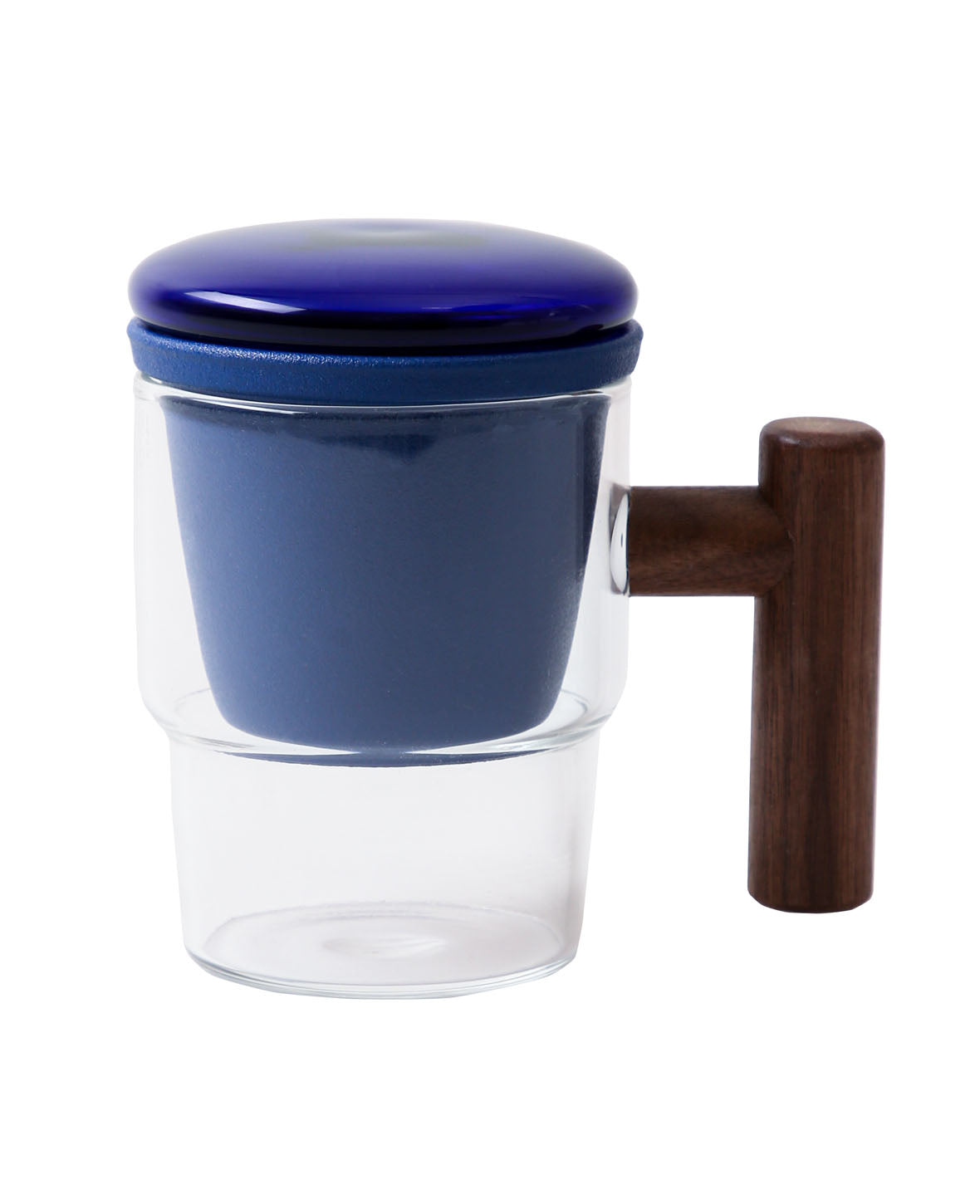 Esmee Teeglas 110435.01 – 350 ml, 12,0 × 16,1 × 17,0 cm, Glas/Walnussholz, mit Teesieb, spülmaschinenfest