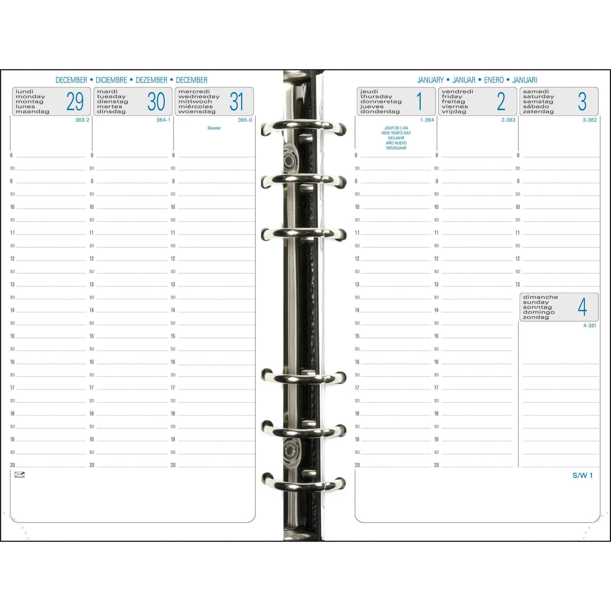 Exacompta Exatime 17 – Kalendereinlage 2027, 1 Woche/2 Seiten, 10,8 × 17,2 cm