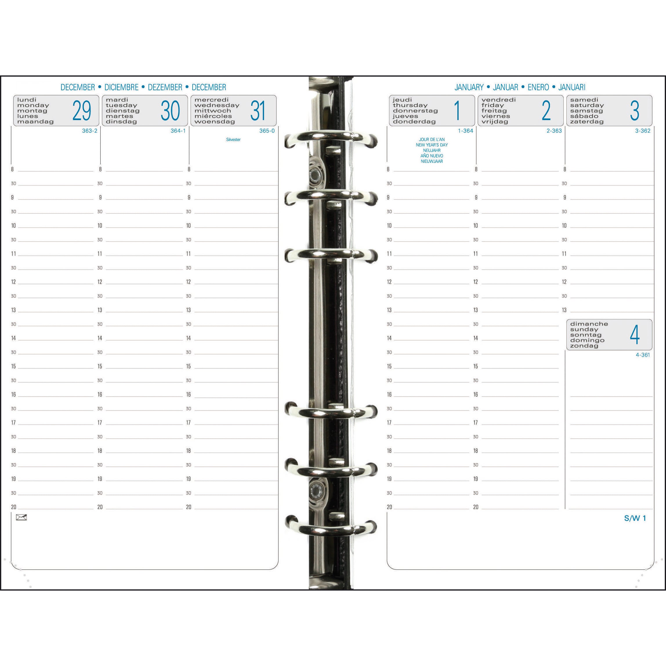 Exacompta Exatime 17 – Kalendereinlage 2027, 1 Woche/2 Seiten, 10,8 × 17,2 cm