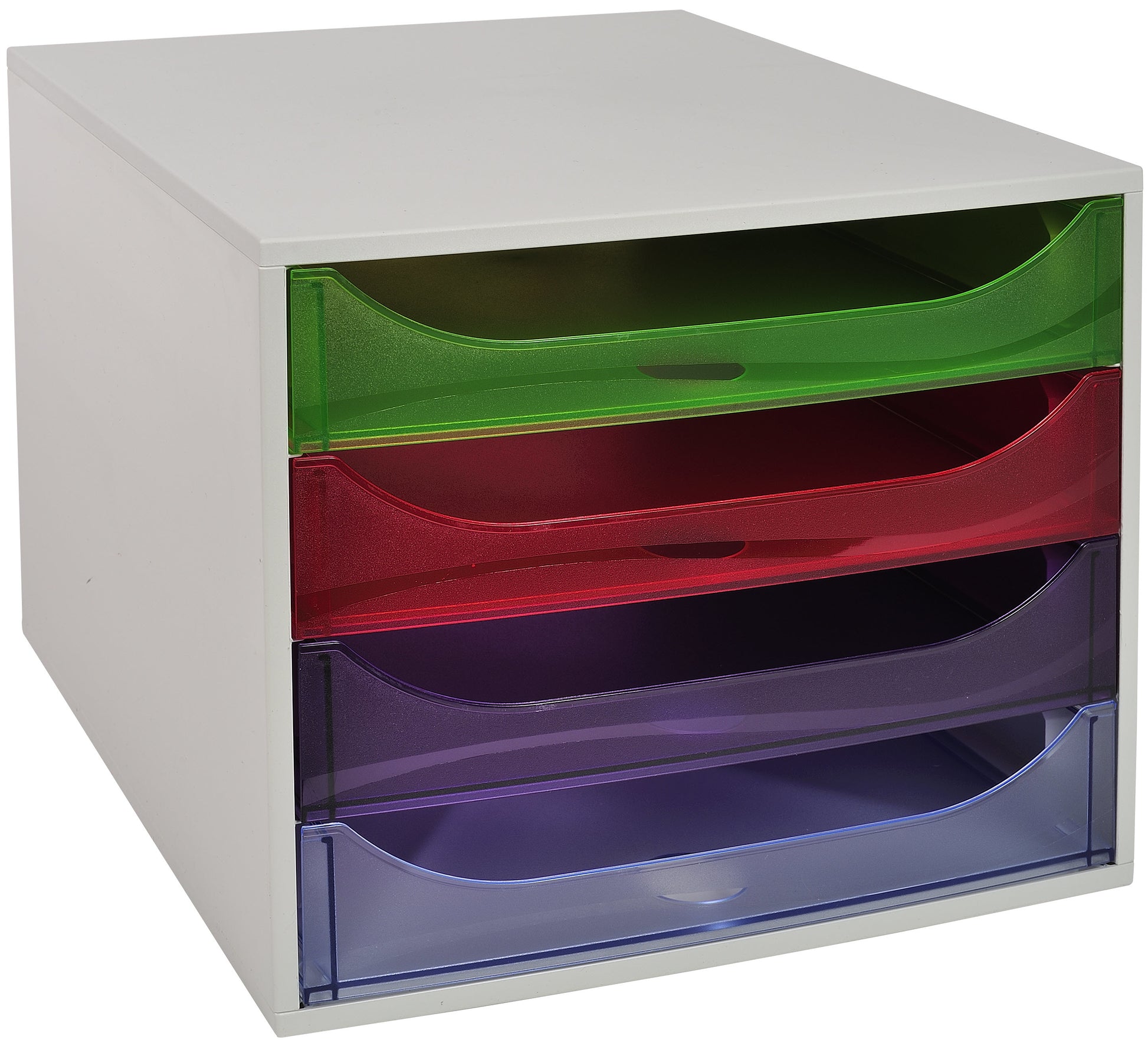 Exacompta ECOBOX Schubladenelement – 4 Schubladen, für C4, mit Auszugssperre, transparent, B 300 × H 255 × T 355