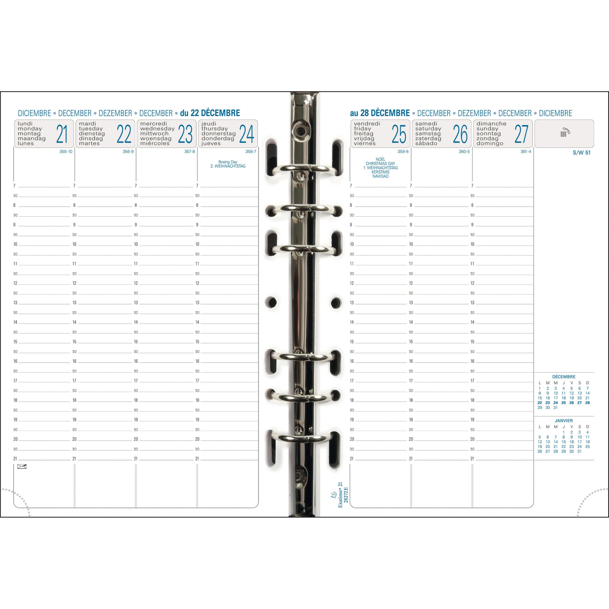 Exacompta Exatime 21 – Kalendereinlage 2027, 1 Woche/2 Seiten, 14,3 × 21,2 cm, für Exatime 21